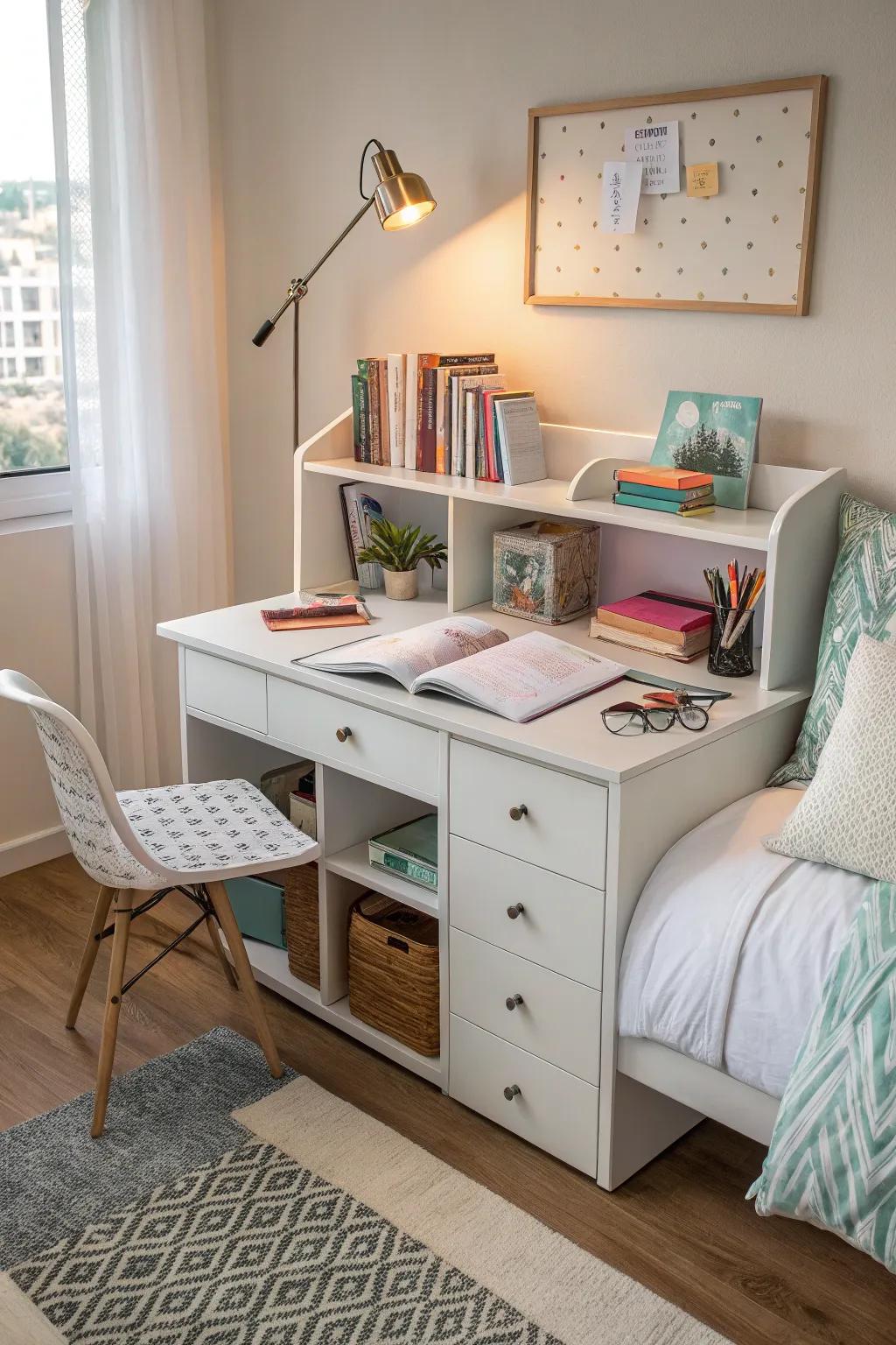 A functional desk area designed for productivity and creativity.