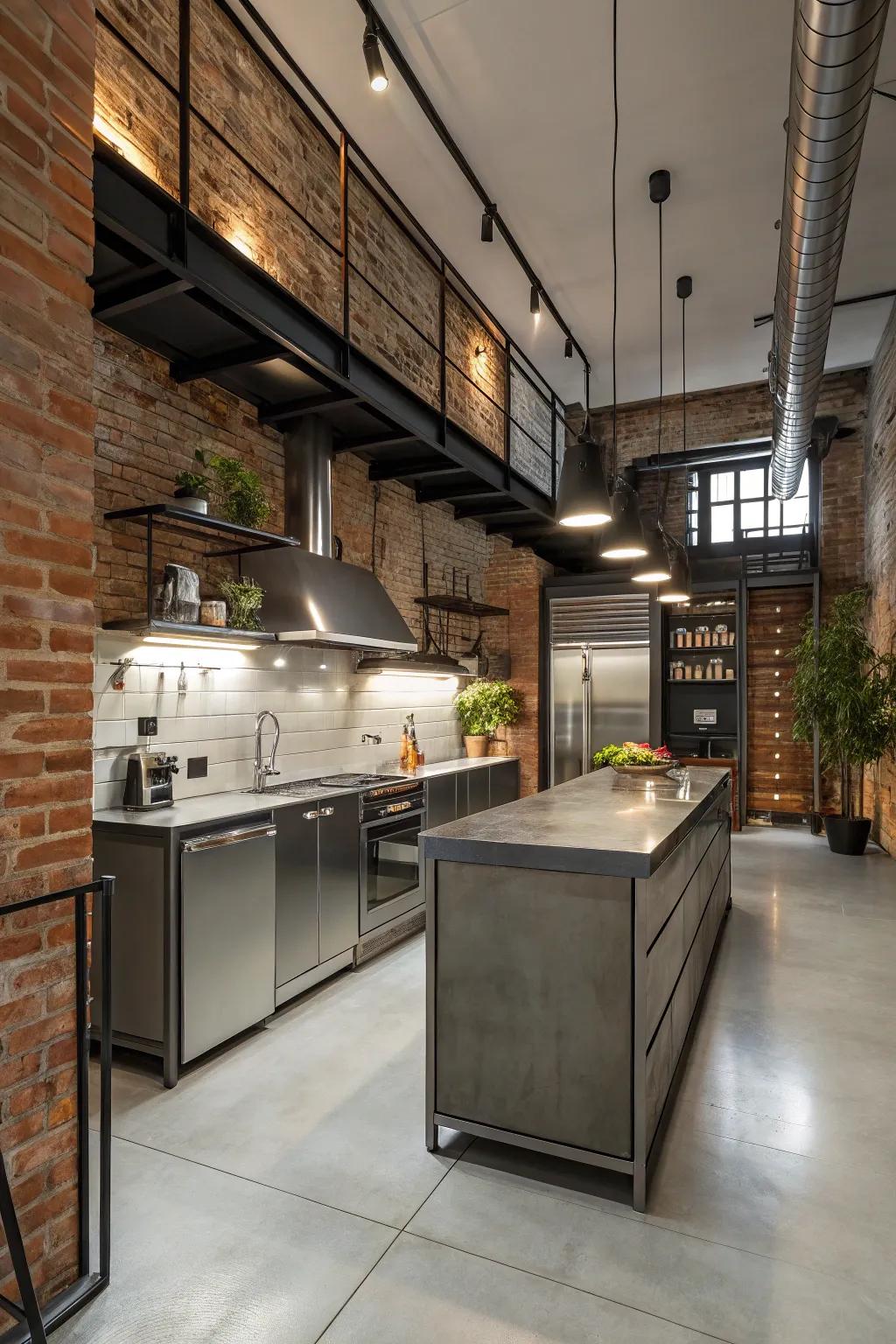 Industrial touches add edgy sophistication to modern kitchens.