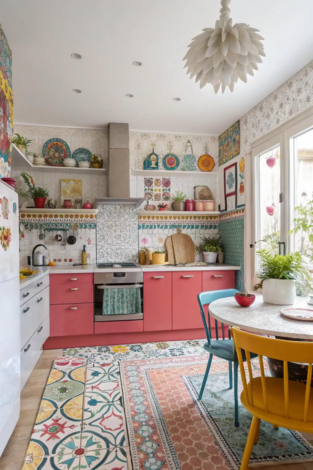 Playful mosaic patterns add personality and fun to the kitchen.