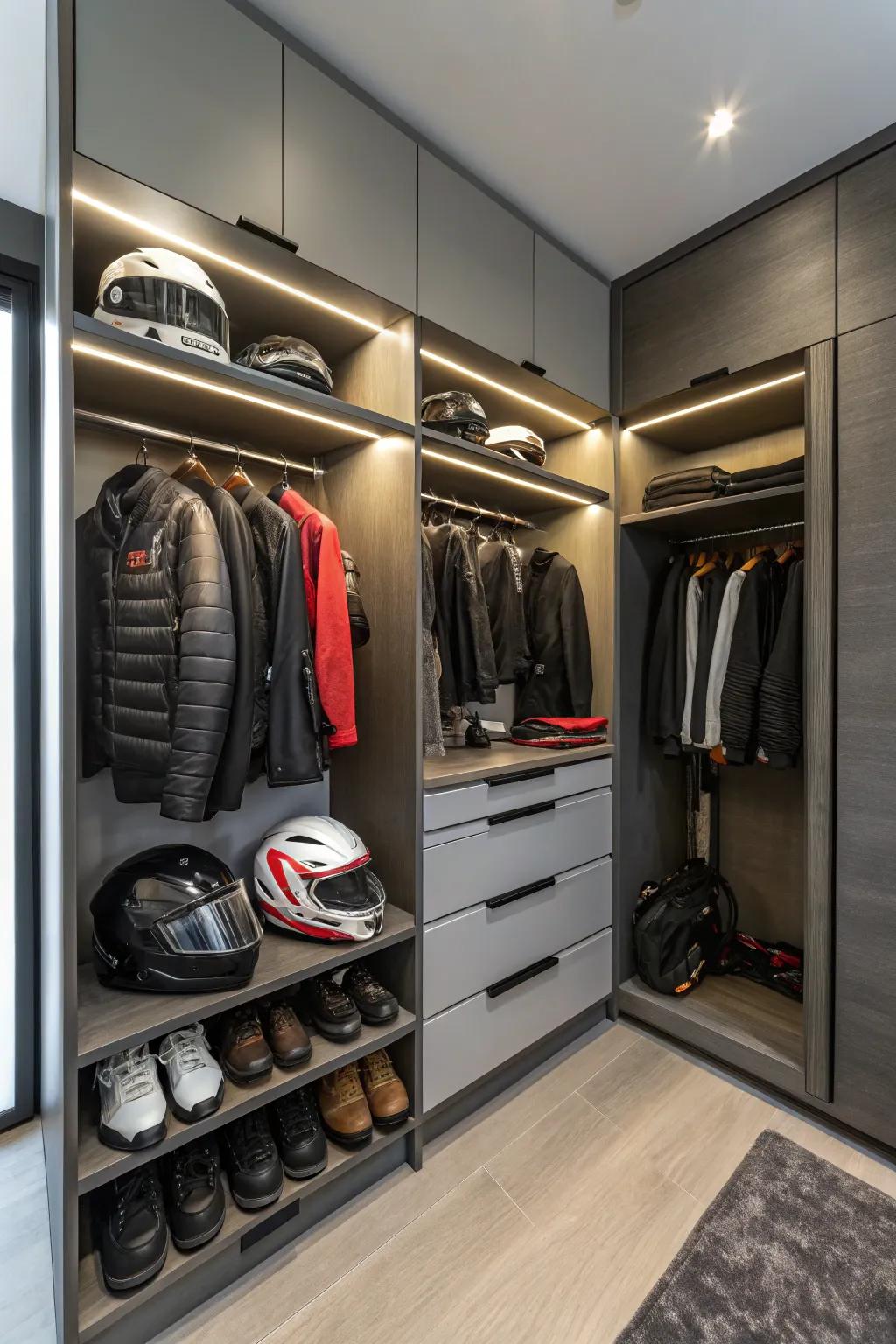 A dedicated closet keeps all your gear neatly in one place.