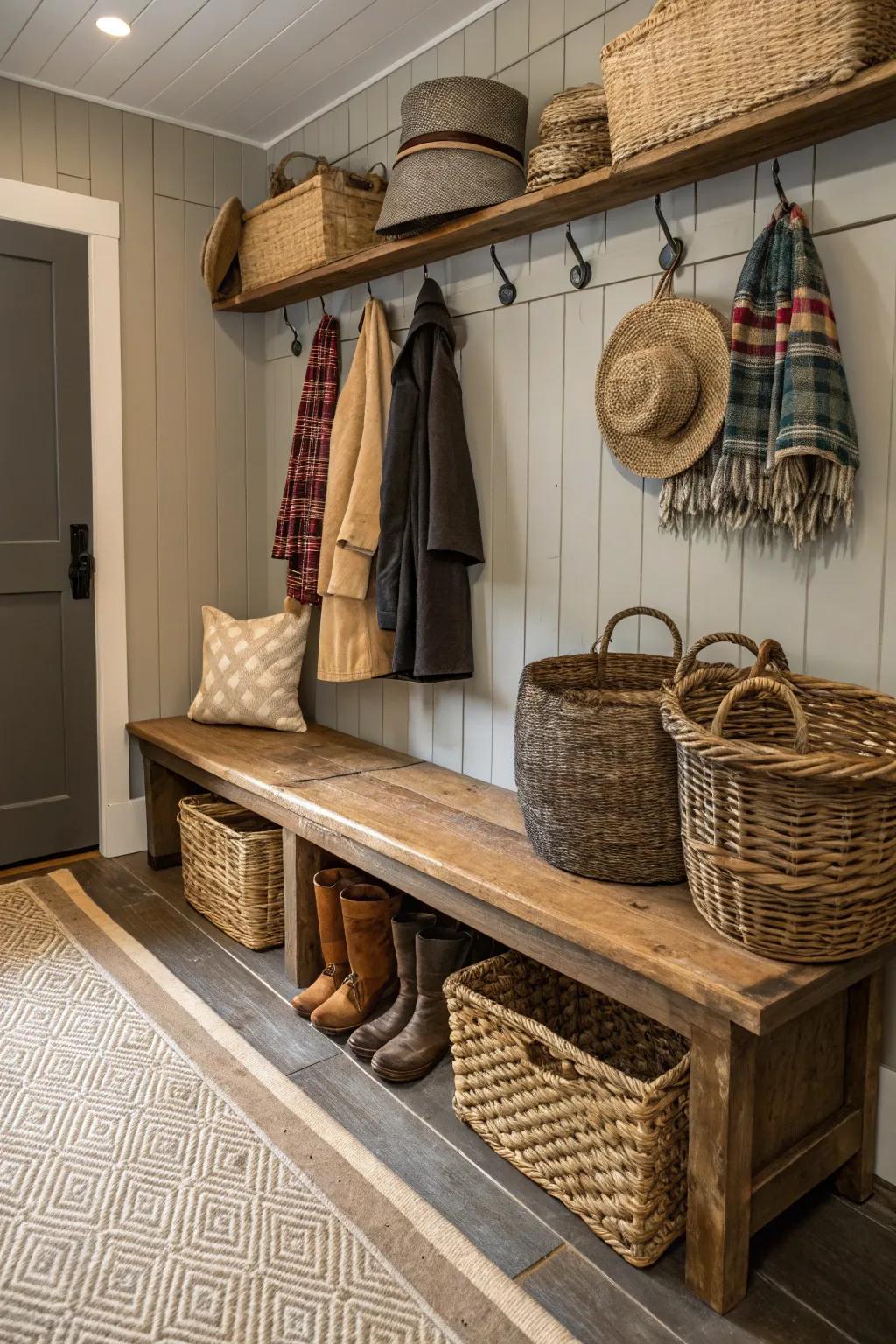 Textured elements add depth and warmth to your mudroom design.