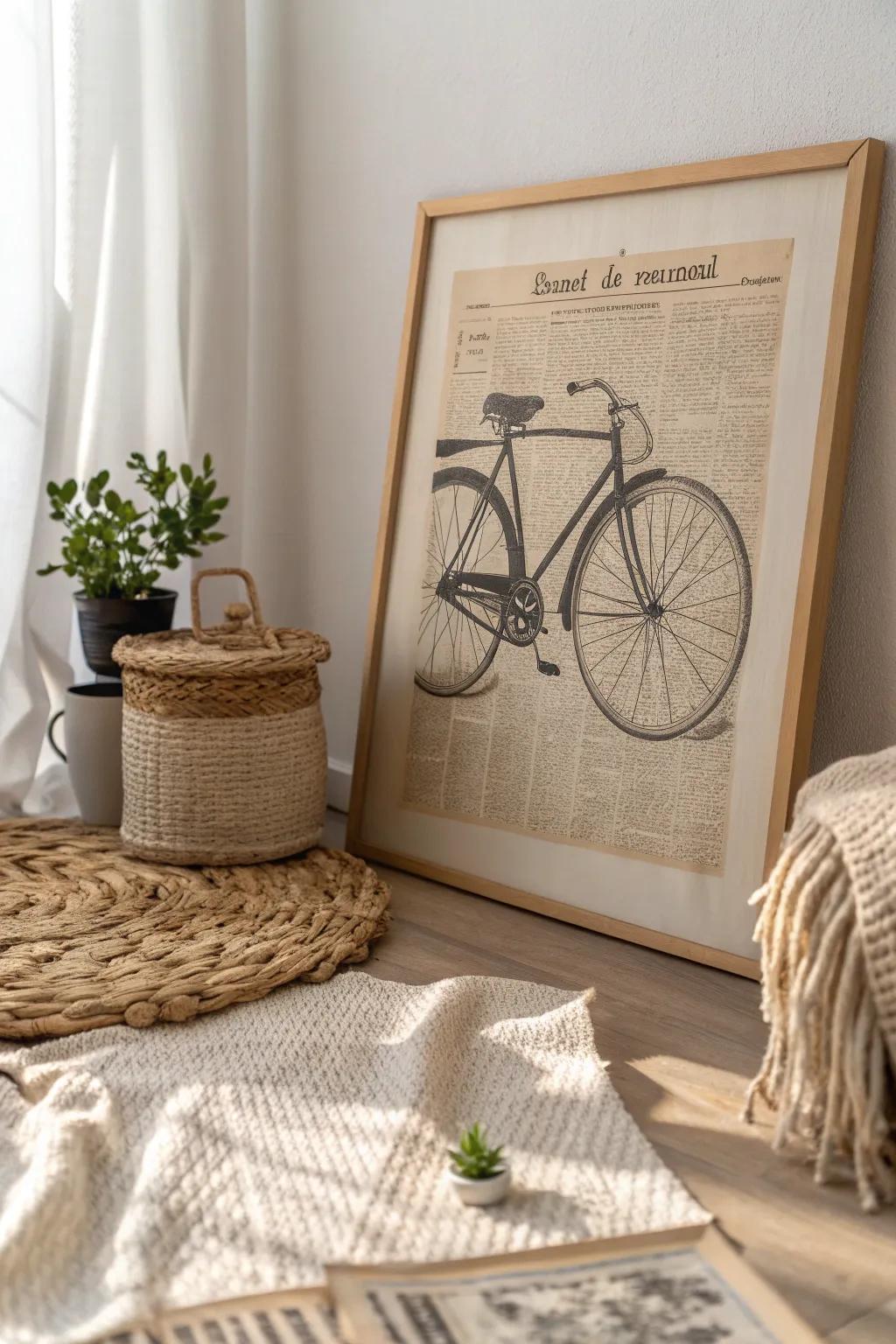 Capture the essence of nostalgia with vintage bicycle art, blending retro charm with Scandinavian minimalism.
