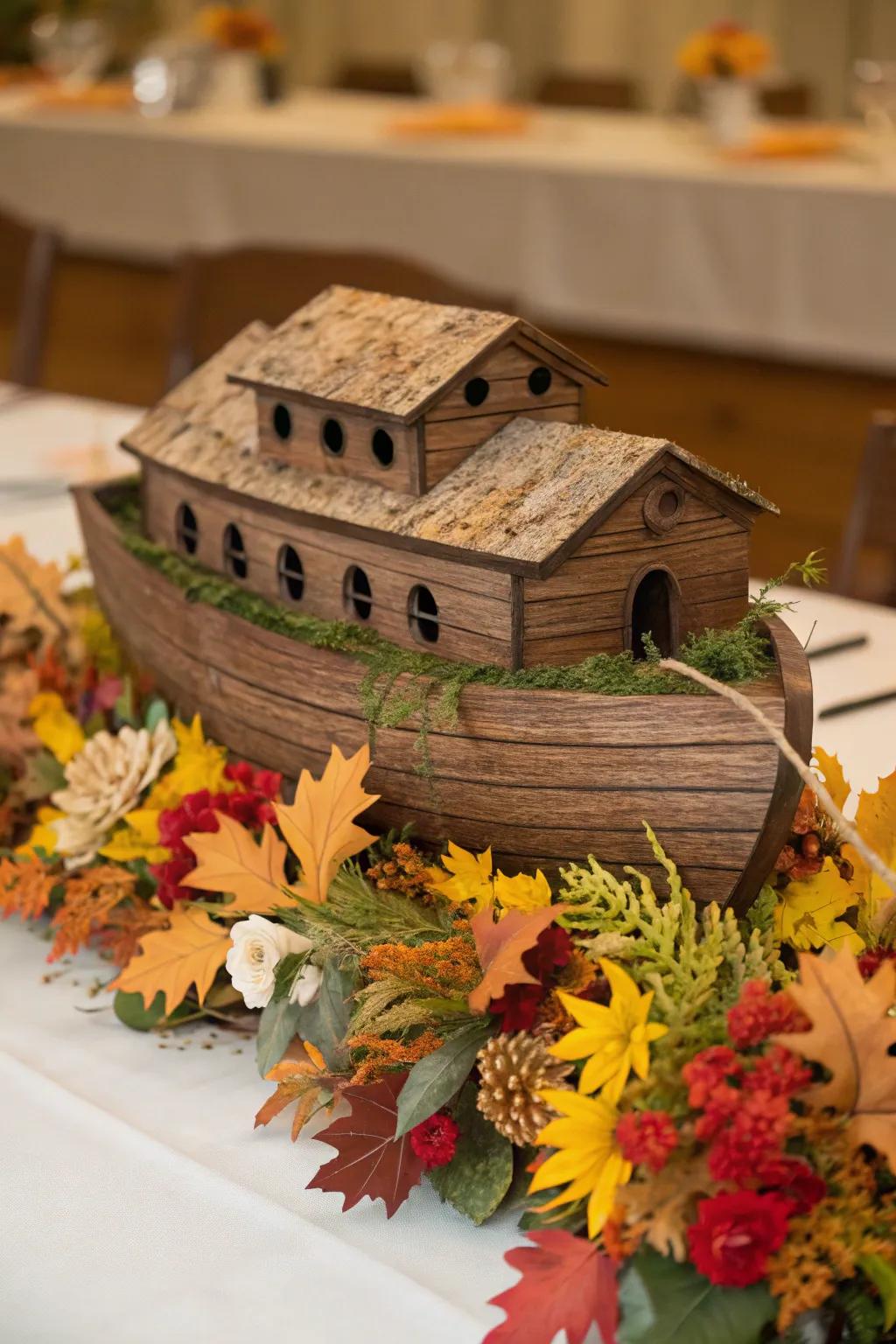 Seasonal decor keeps this Noah's Ark centerpiece fresh and current.