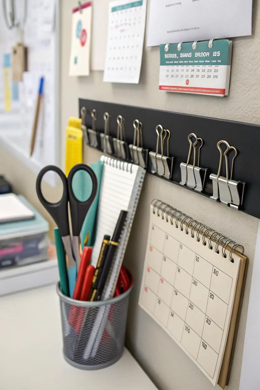 Magnetic strips keep tools handy and organized.