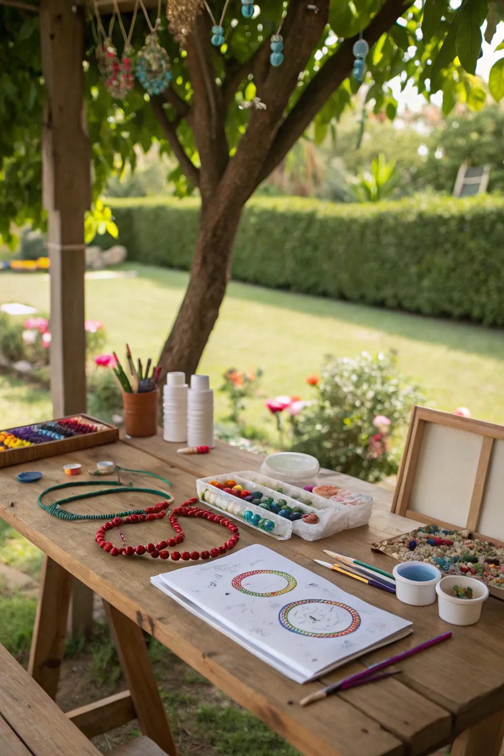 Unleash creativity at an outdoor crafting station.