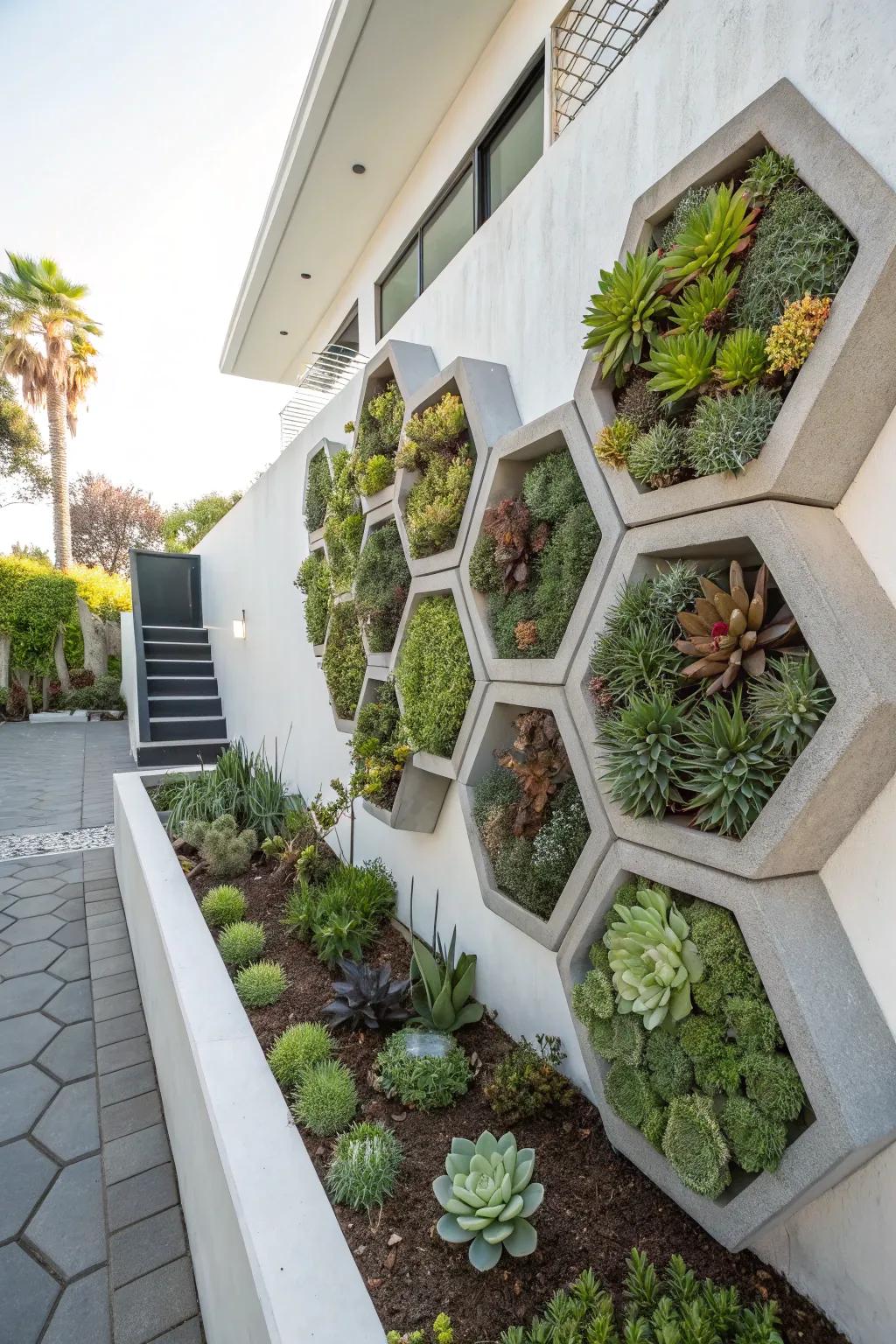 Geometric planters bring a modern touch to your wall.