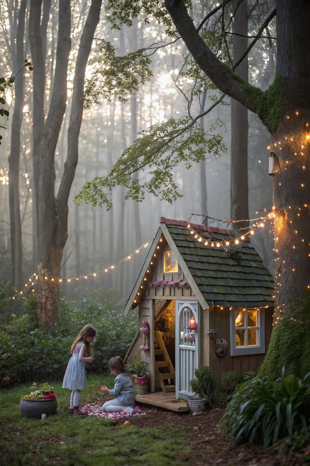 An enchanted forest cottage playhouse that brings fairy tales to life.