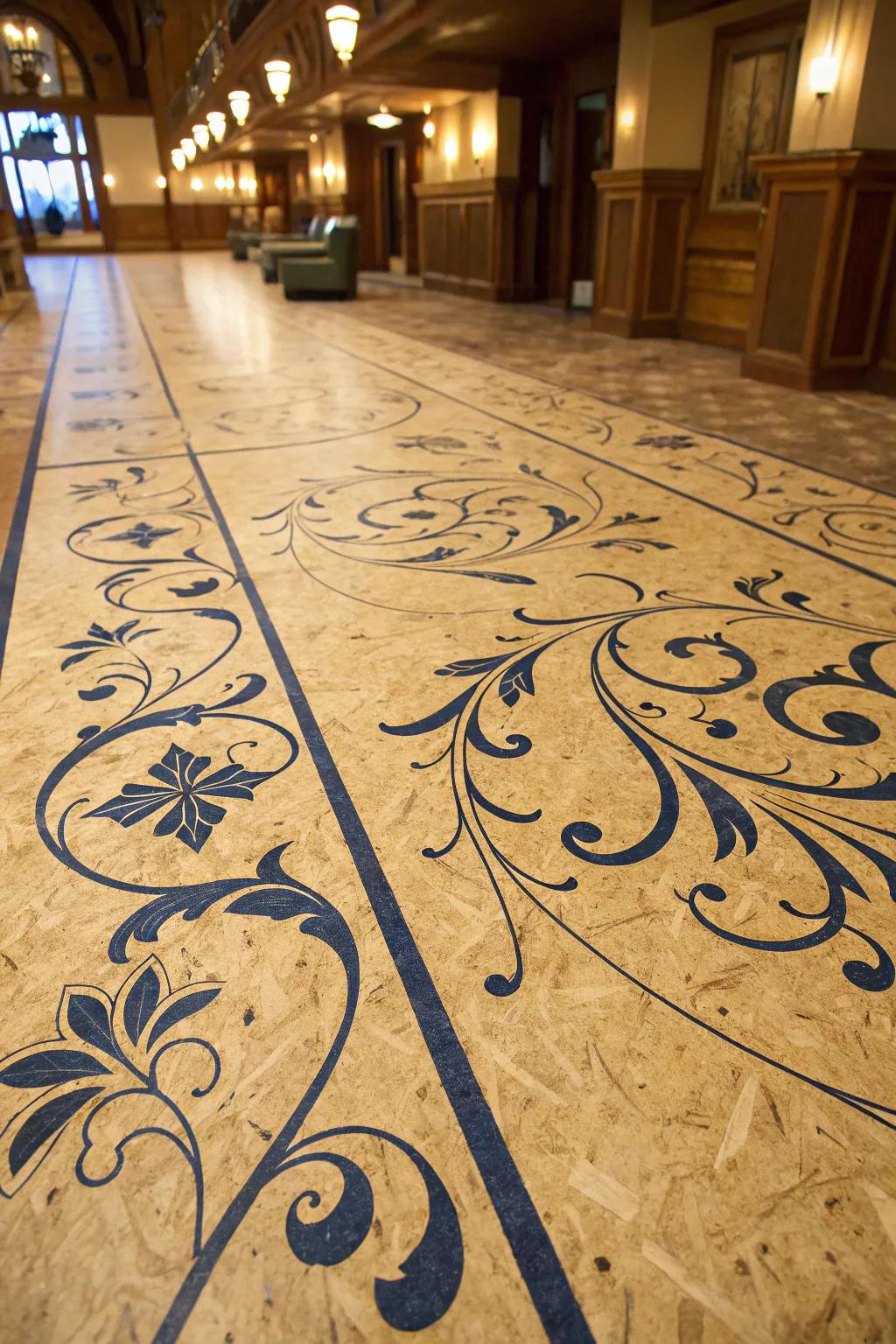 Transform your floor into a masterpiece with elegant stenciled designs. Embrace the art of craftsmanship.