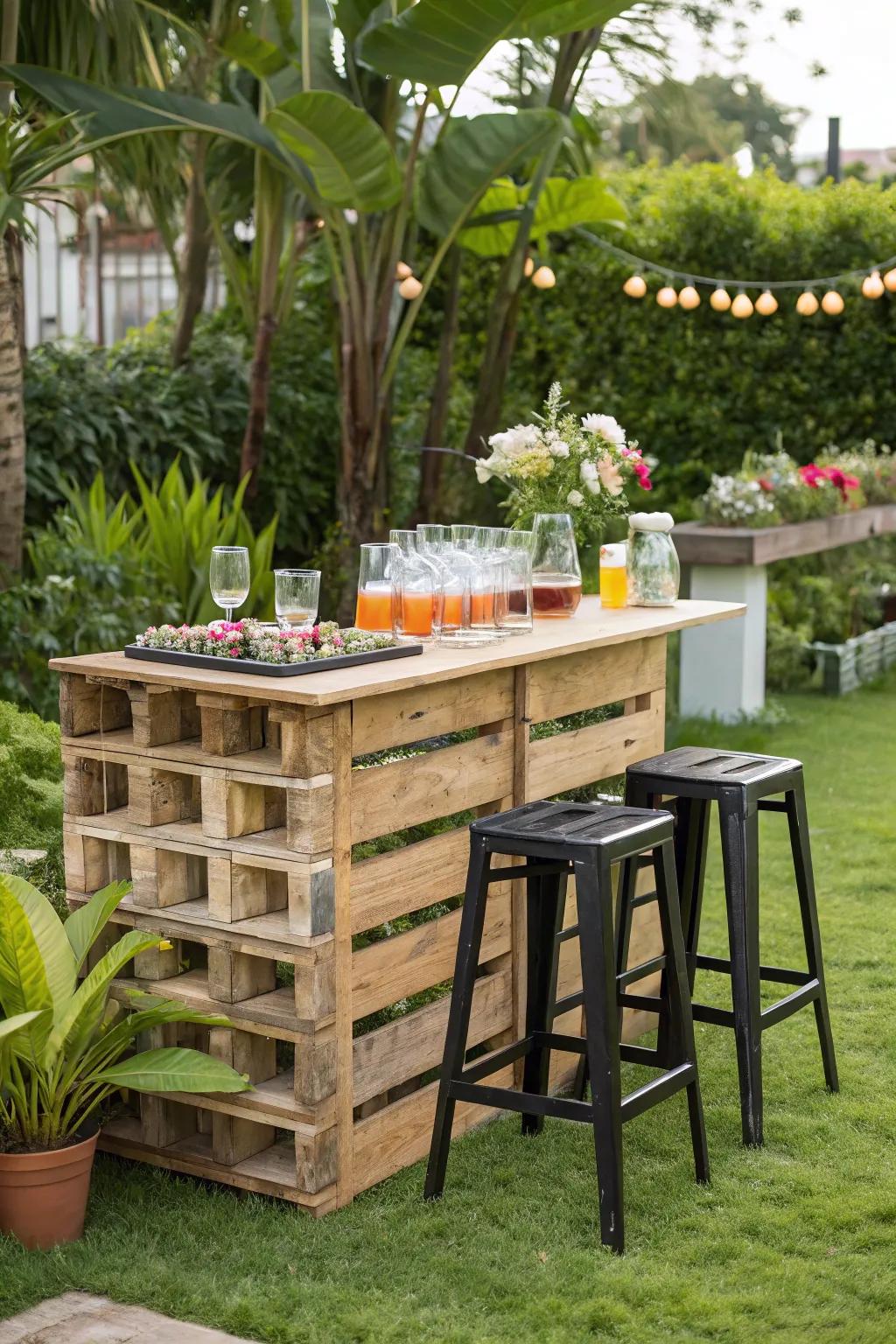 Entertain guests with a pallet outdoor bar.