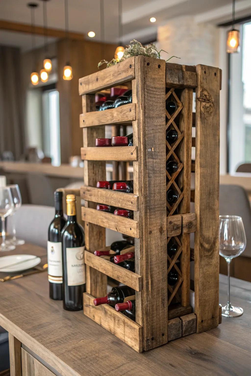 Elevate your dining room with this handcrafted pallet wine rack.