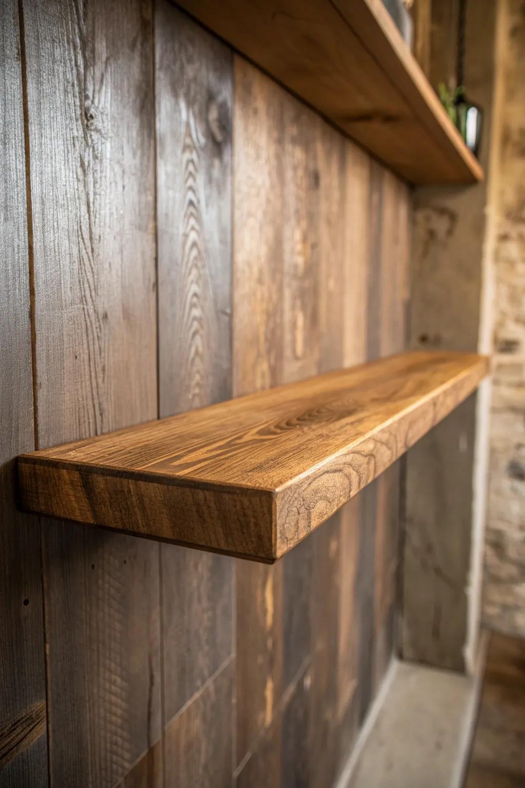 Transform your pantry with the rustic elegance of floating wood planks.