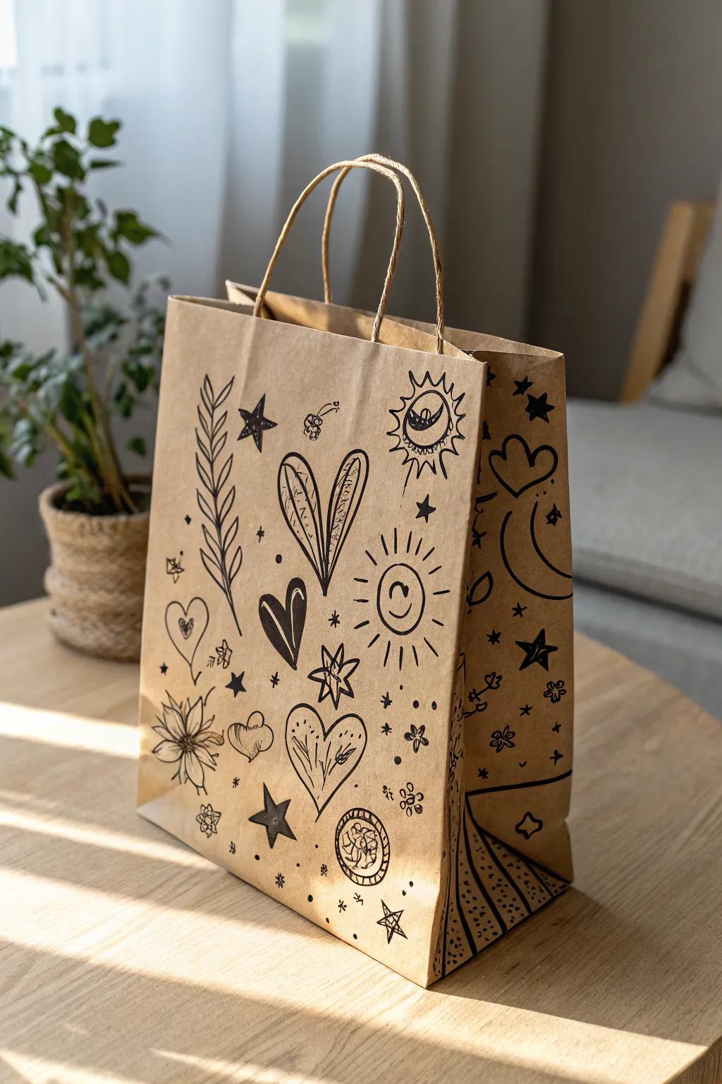 Unleash your creativity with whimsical doodles on paper packaging – a perfect blend of simplicity and personal touch!