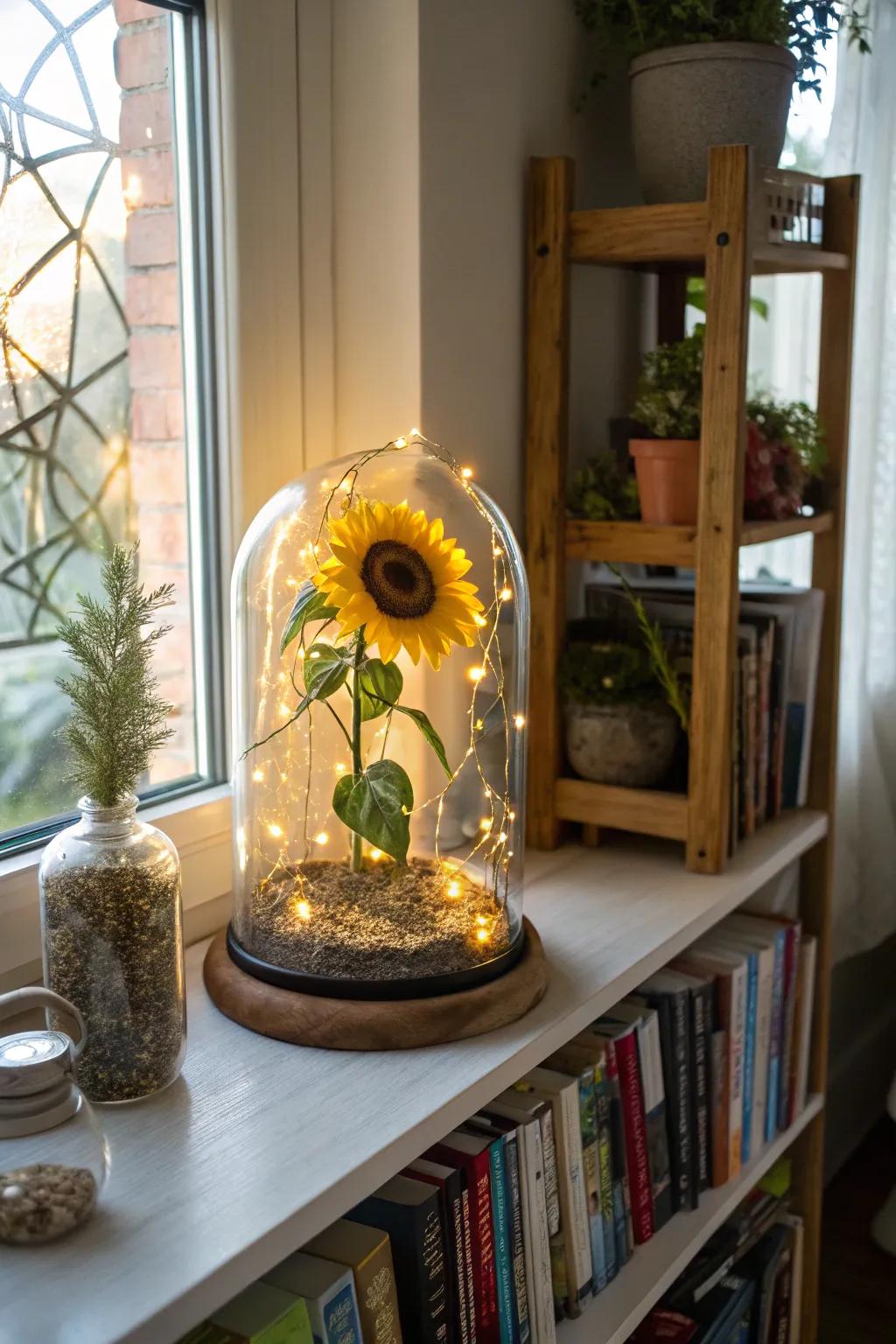 An eternal sunflower adds everlasting beauty and warmth to any space.