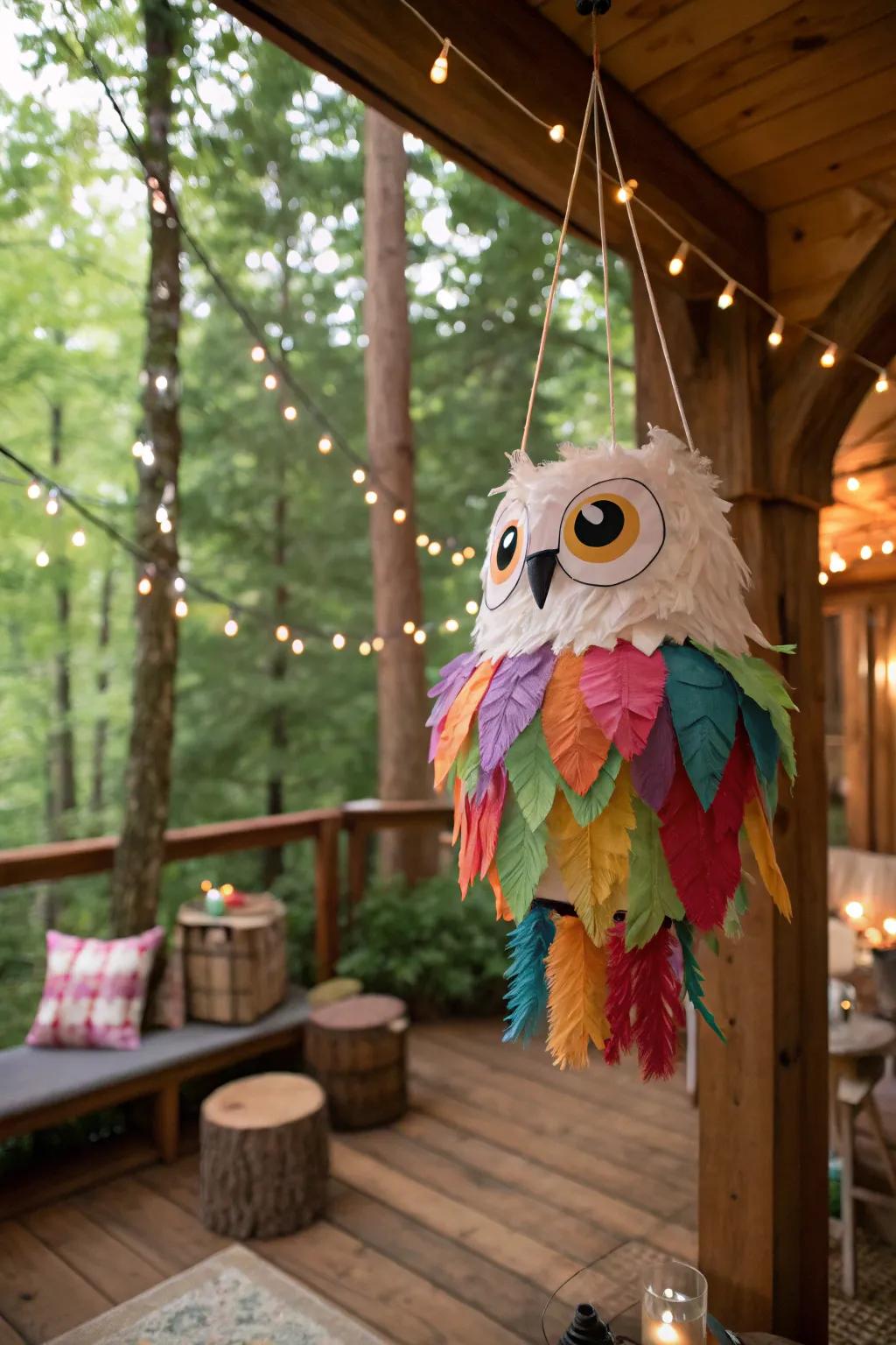 An owl piñata brings woodland whimsy to your party.