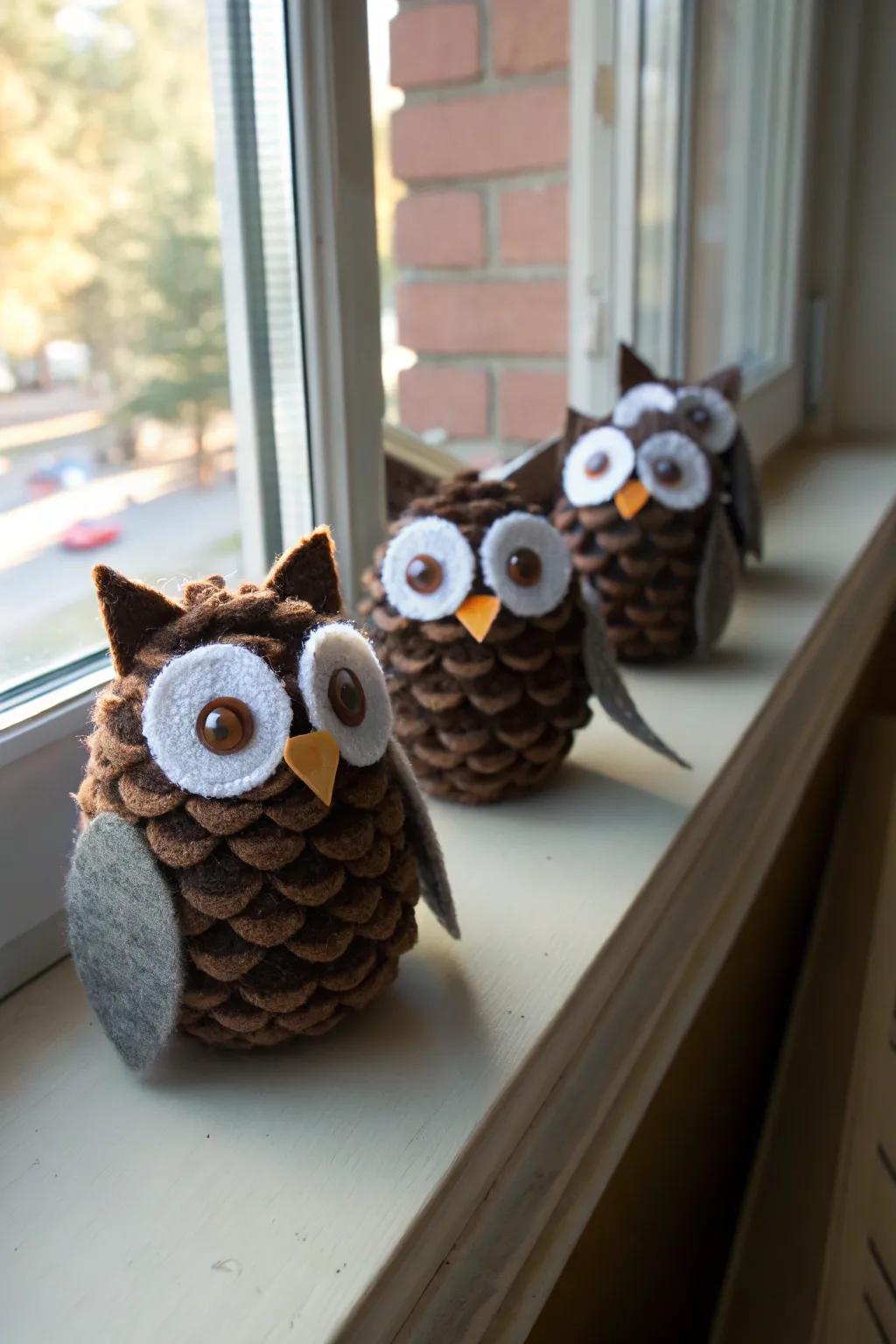 Add a playful touch with whimsical pine cone owls.