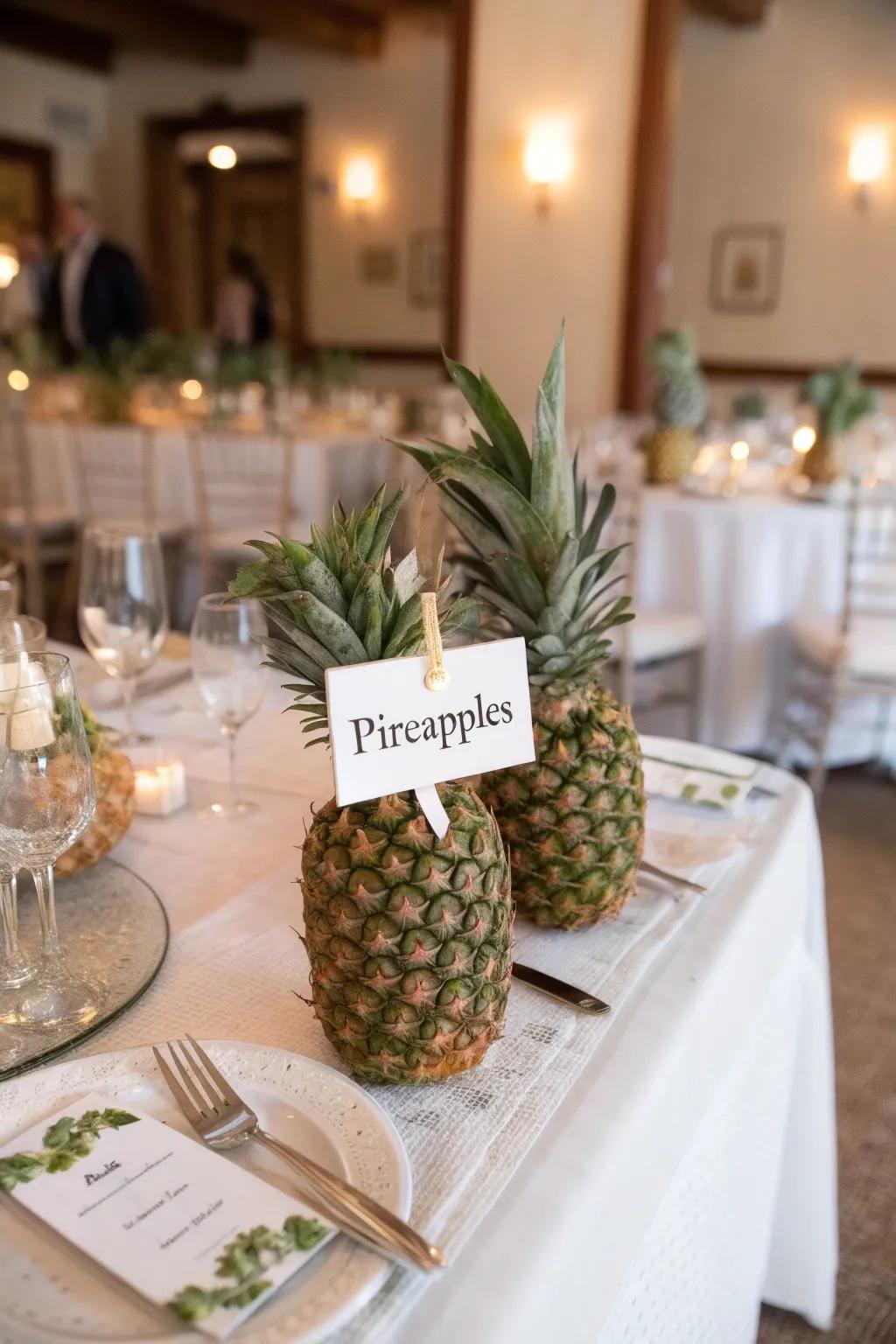 Personalized pineapple place settings add charm to any dinner party.