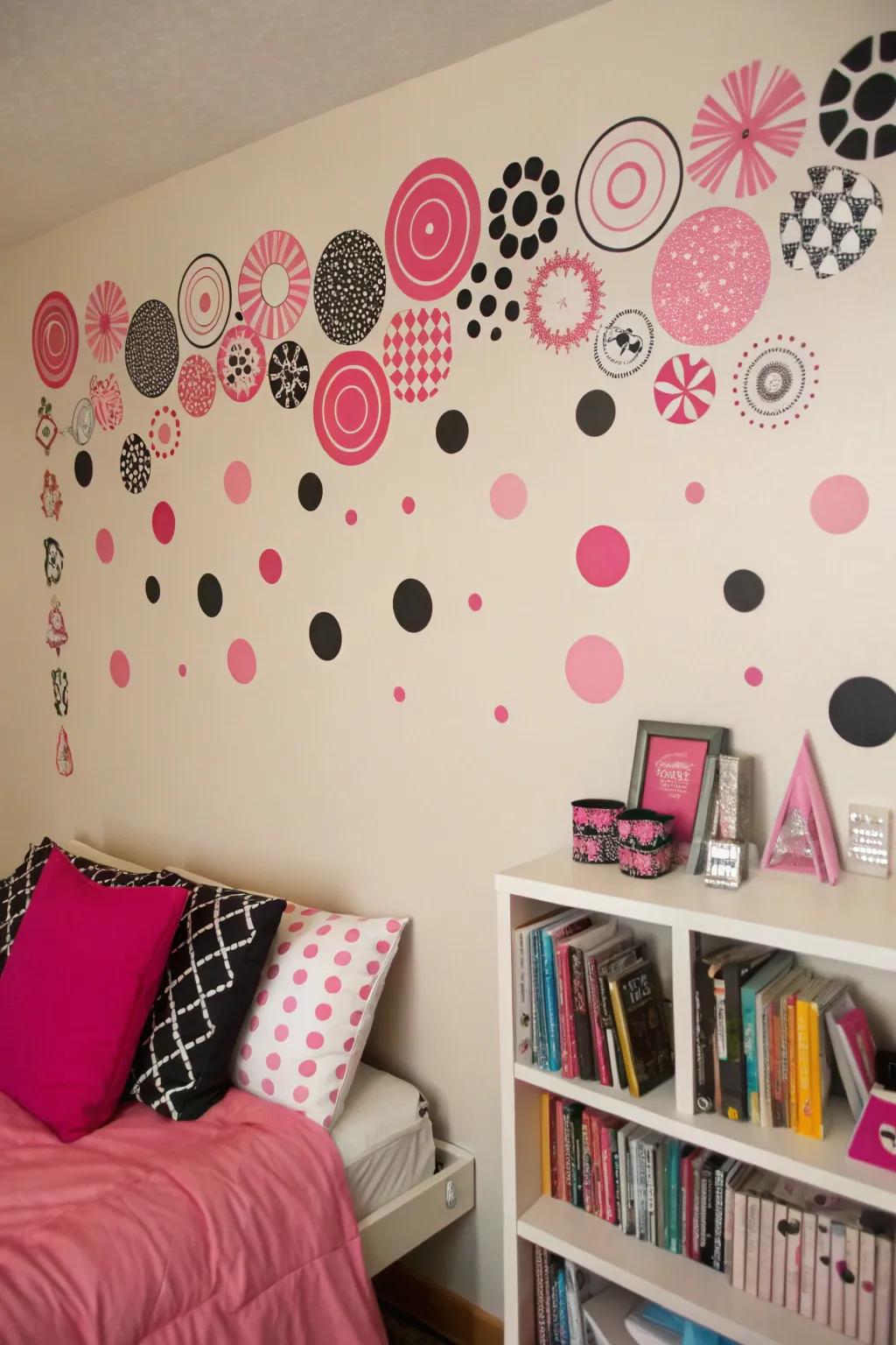 Playful pink and black wall decals for personalization.