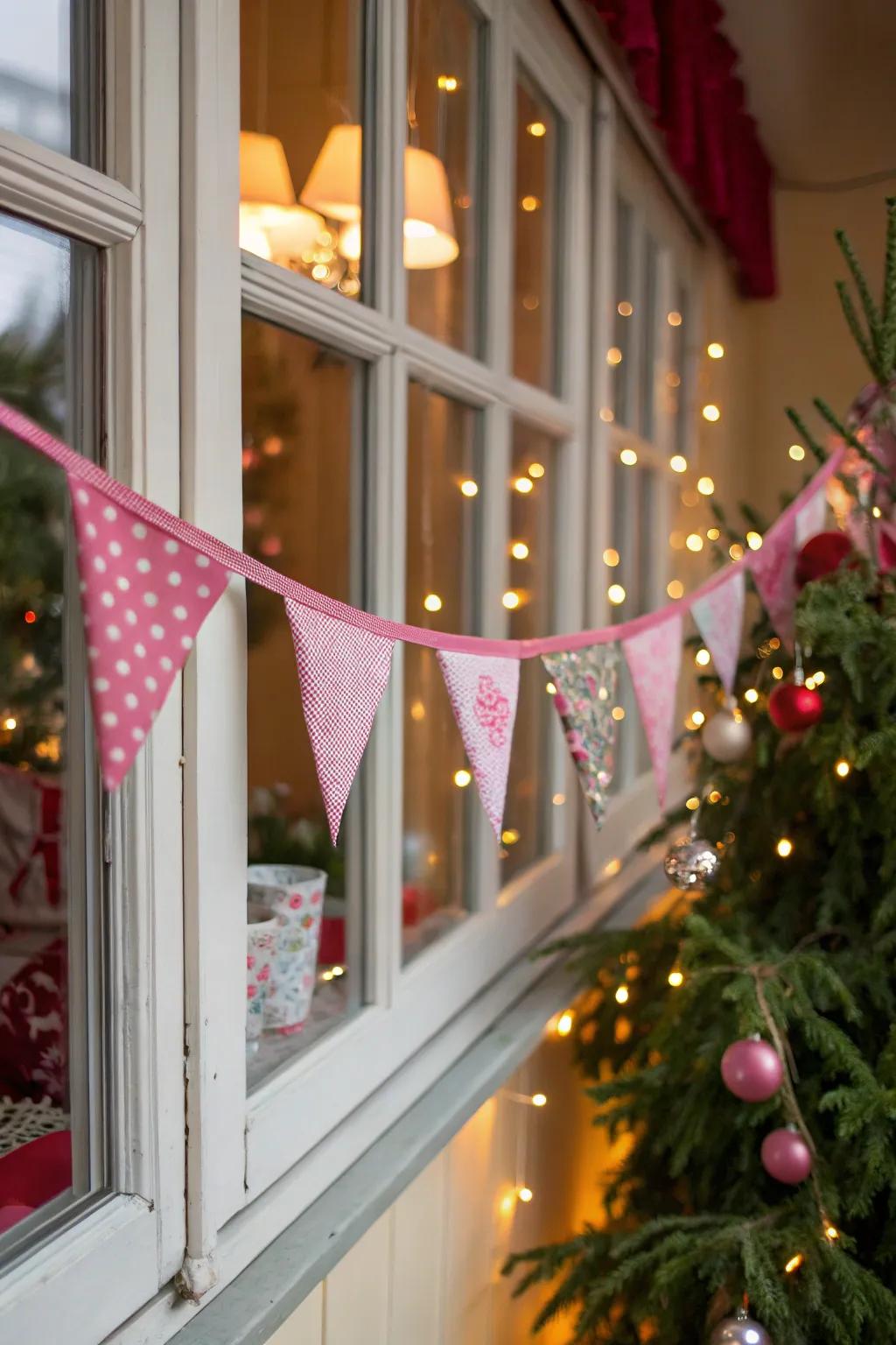 Pink bunting adds a playful and festive touch.