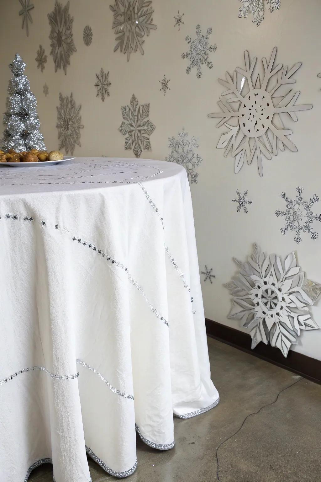 Step into a serene Winter Wonderland with this elegant and minimalist tablecloth backdrop.