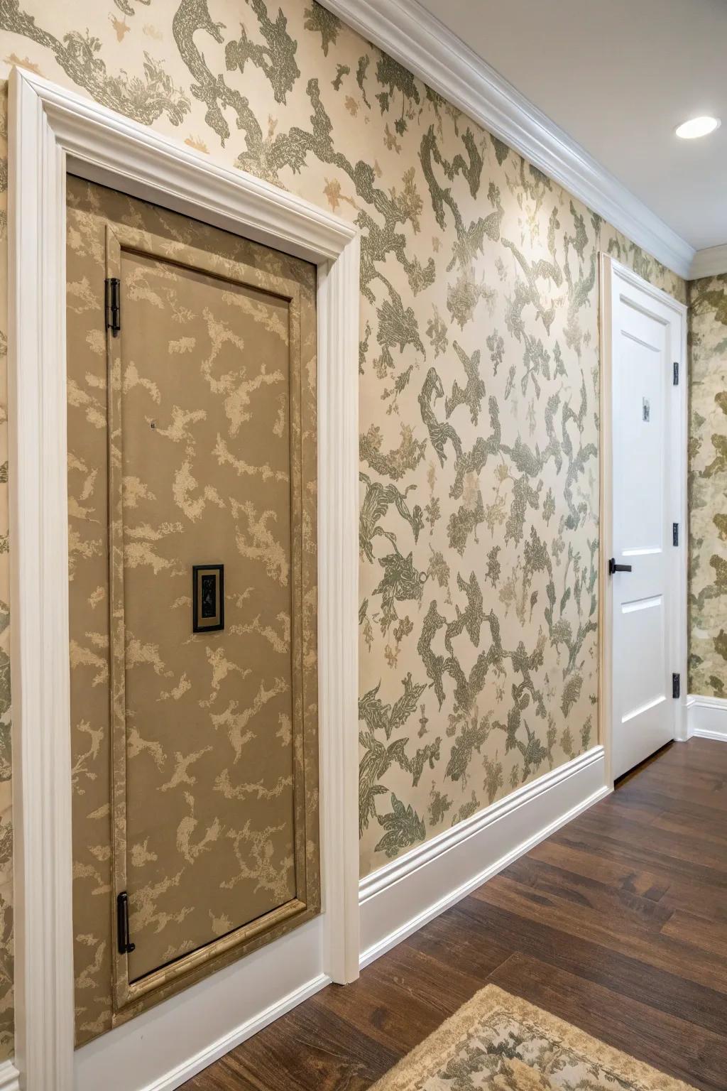 Camouflaged wallpaper panels offer a seamless design solution.