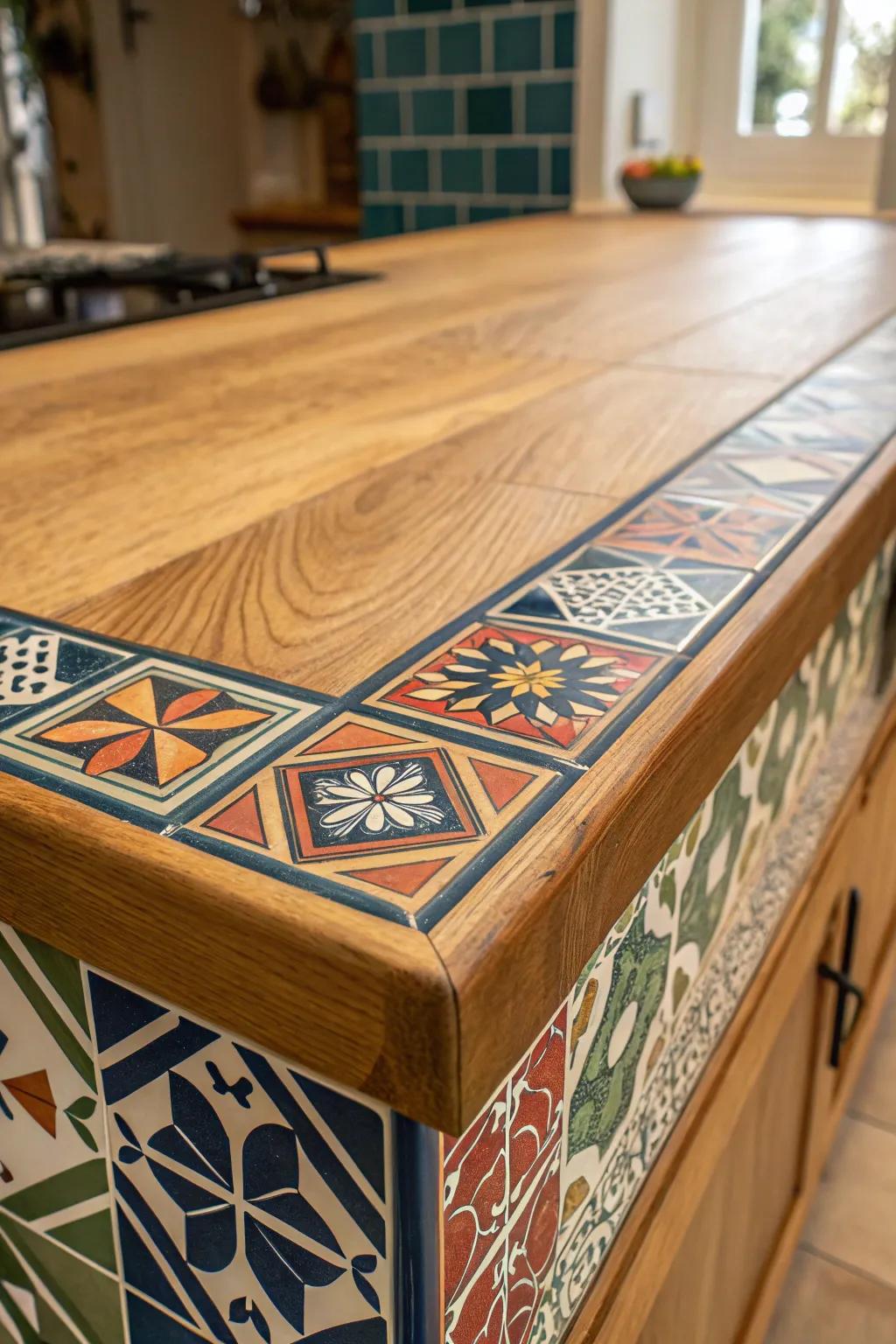 Elevate your workspace with the artful blend of wood and tile in this DIY plywood countertop masterpiece.