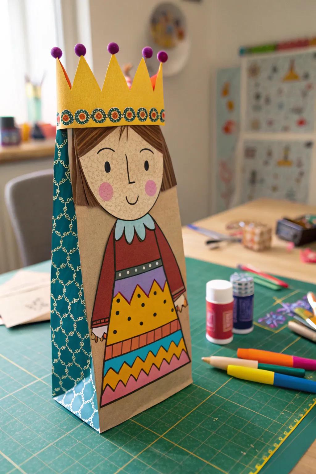 Create a playful puppet of Queen Esther.