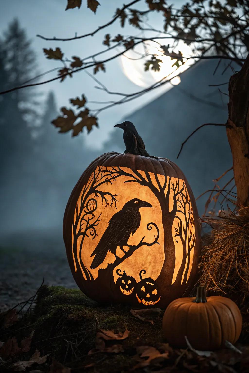 A raven silhouette adds a gothic touch to your Halloween decor.