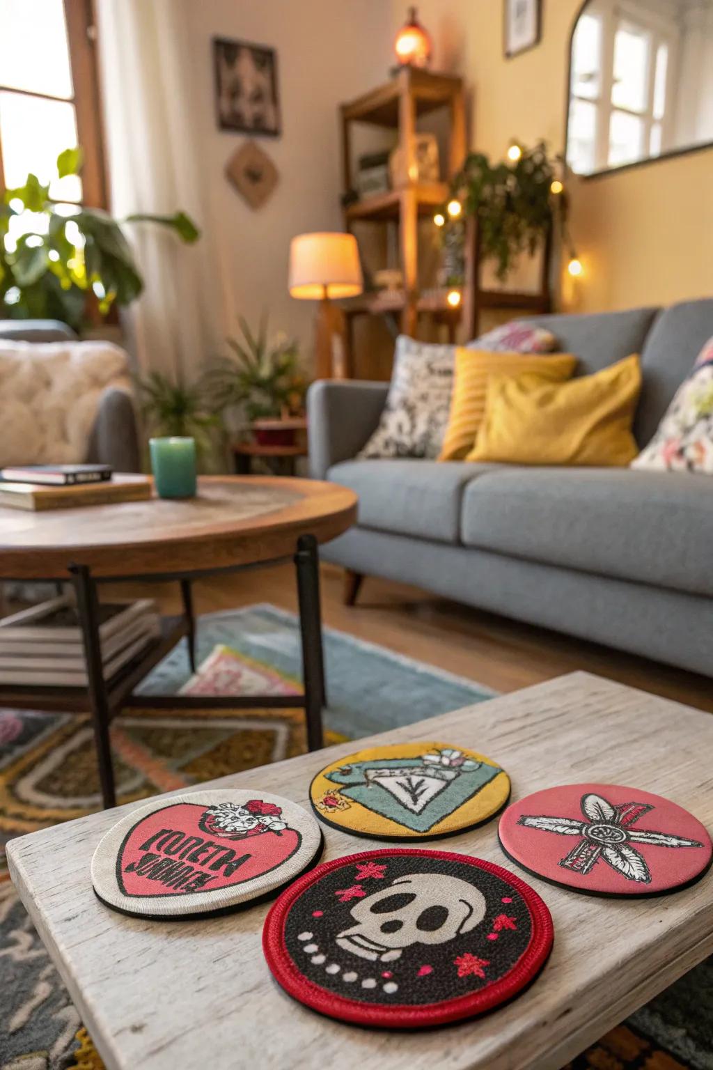 Keep your surfaces safe with creative punk patch coasters.