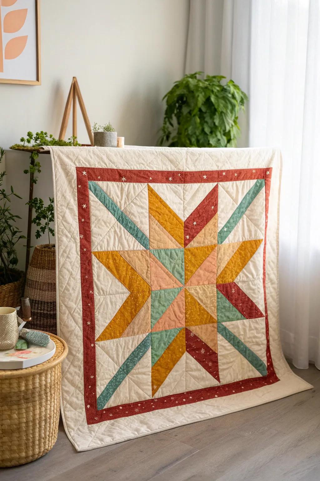 Embrace modern artistry with this stunning abstract quilt square, perfect for adding a touch of vibrant creativity to your minimalist decor.