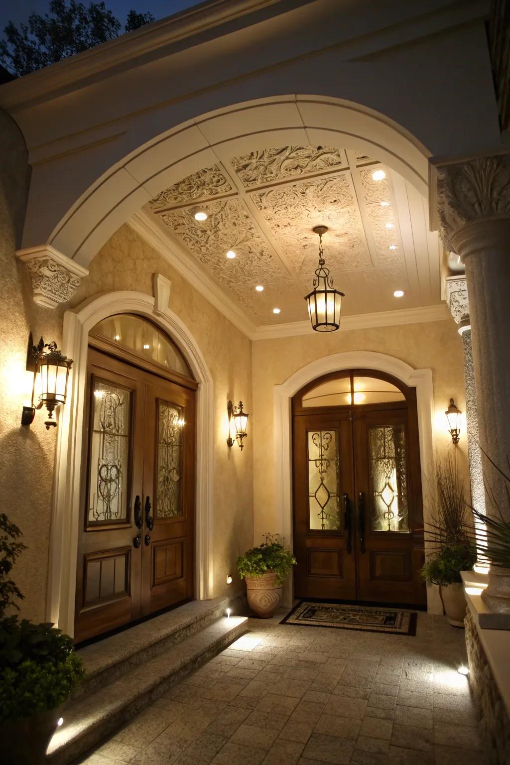 Welcome guests with a well-lit entryway using recessed lighting.