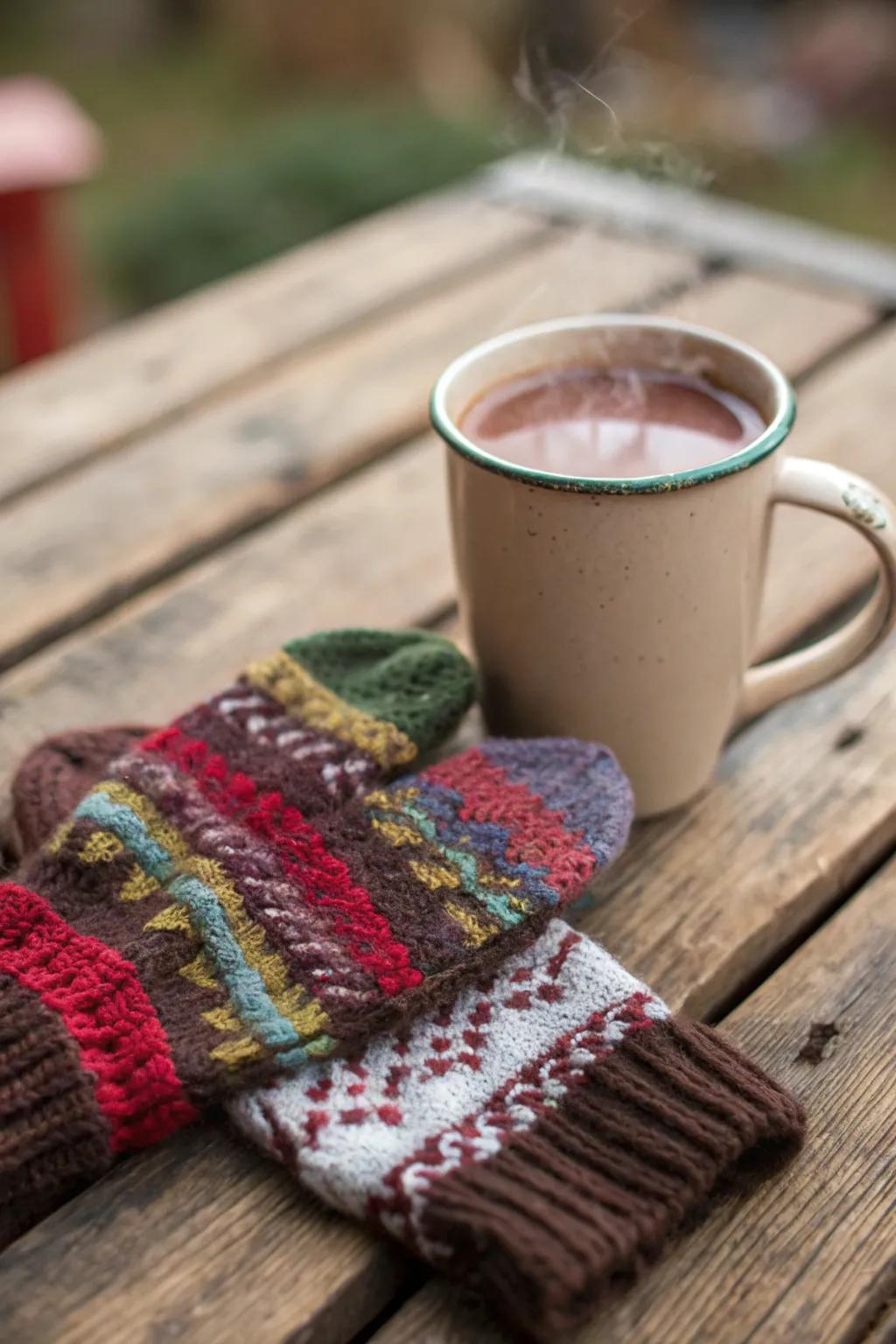 Warm mittens crafted from upcycled sweaters keep winter chills at bay.