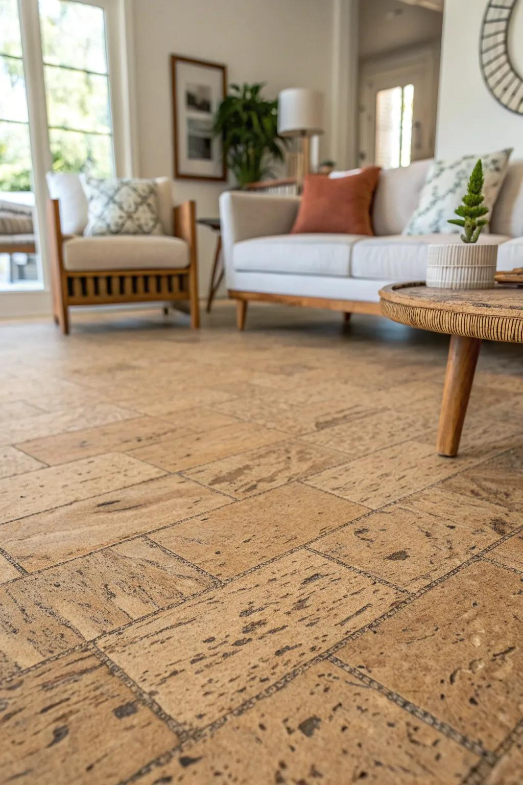 Step onto comfort and sustainability with eco-friendly cork flooring, perfect for crafting a cozy and stylish space.