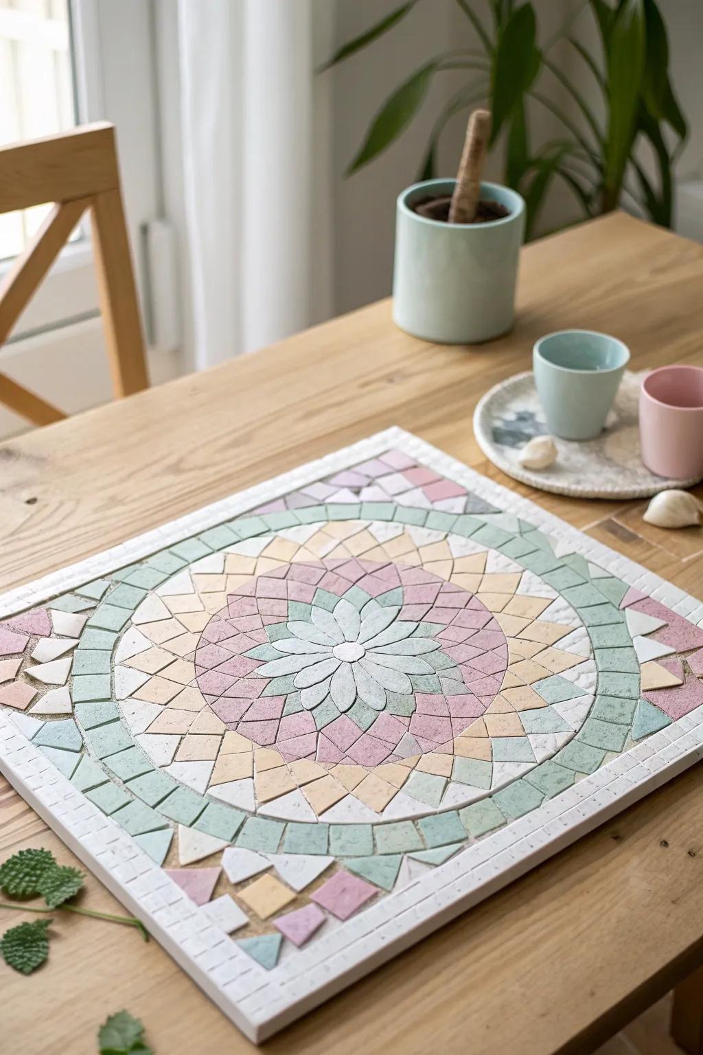 Transform paper scraps into a captivating mosaic masterpiece. Embrace simplicity and artful elegance!