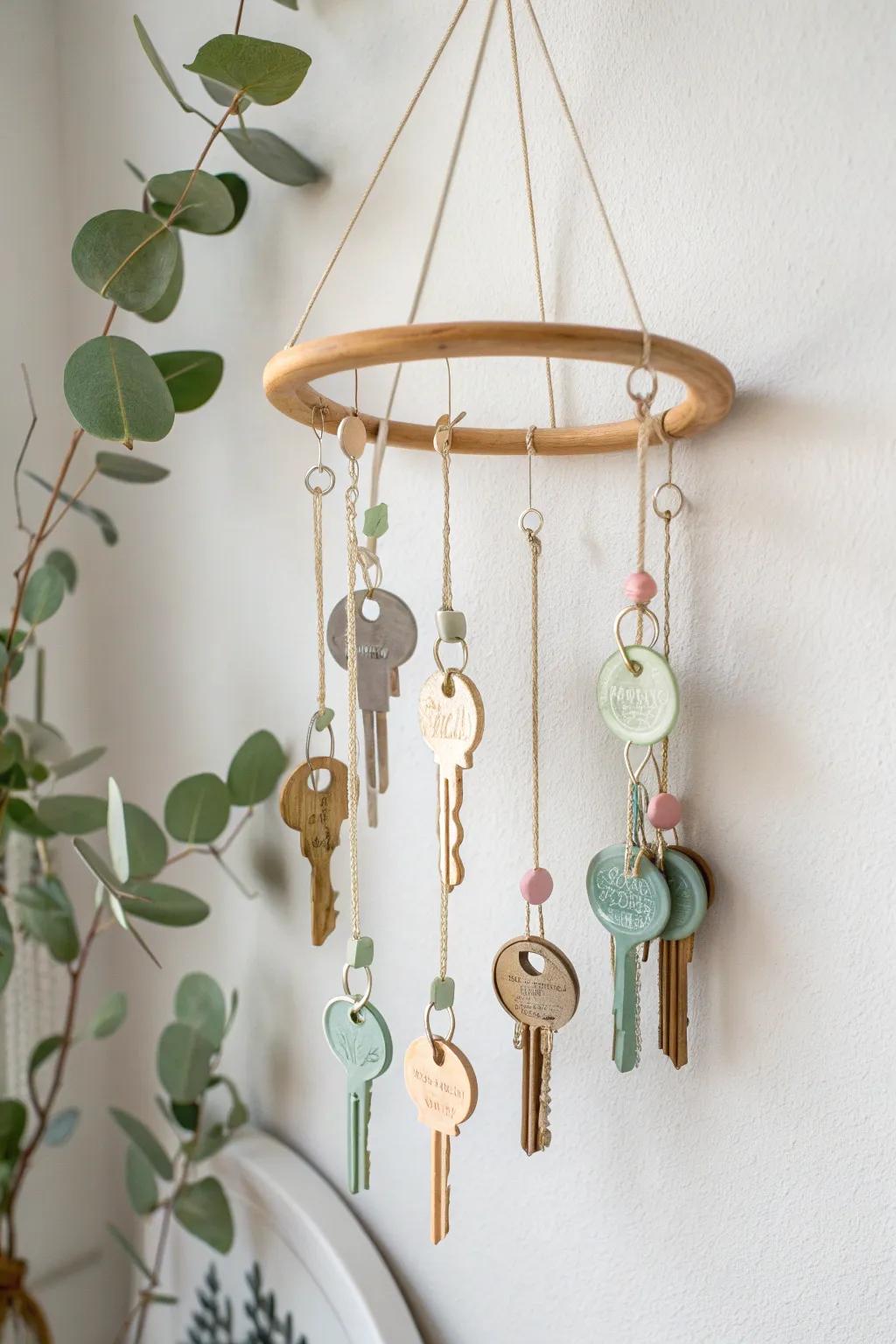 Unlock the melody of creativity with these charming recycled key wind chimes!