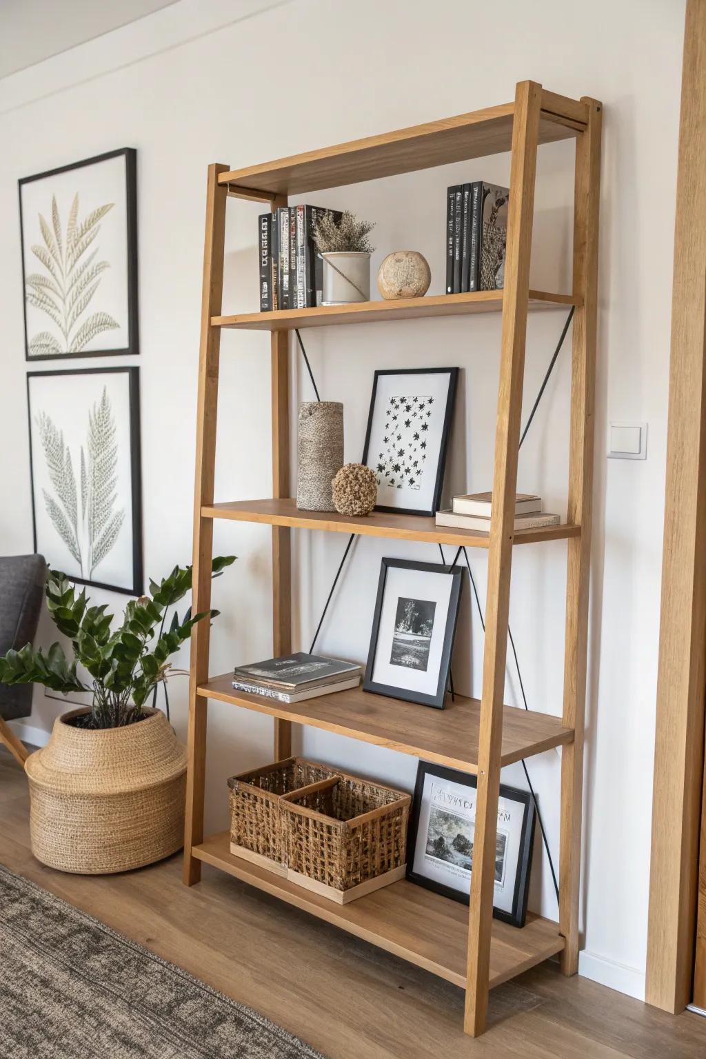 Transform your space: Turn your bookshelf into an art gallery with a minimalist touch.