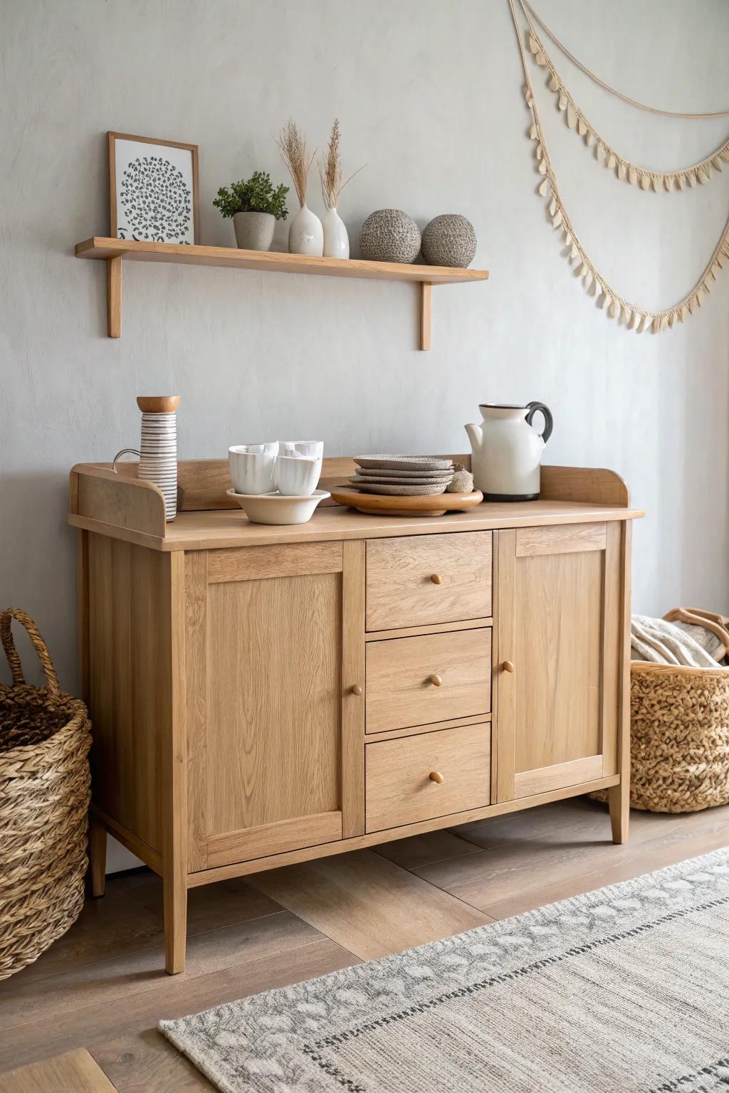Transform your dining space with a chic and minimalist sideboard, where functionality meets Nordic elegance.