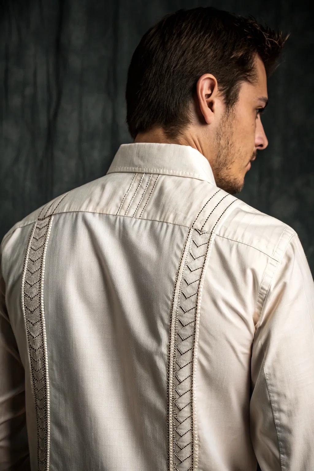 Mysterious elegance meets playful craftsmanship with this peek-a-boo back design.