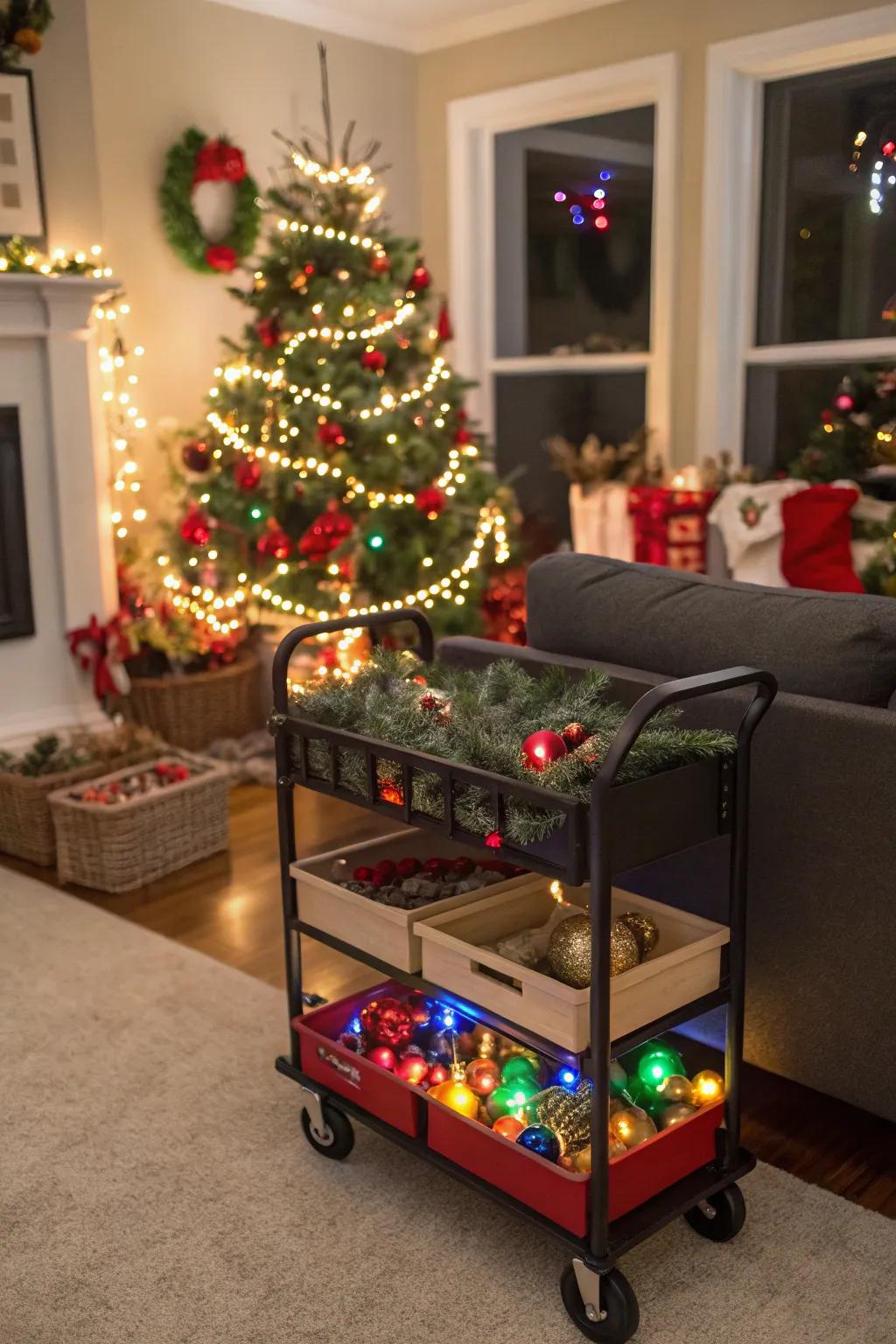 A holiday decor organizer for a festive home.