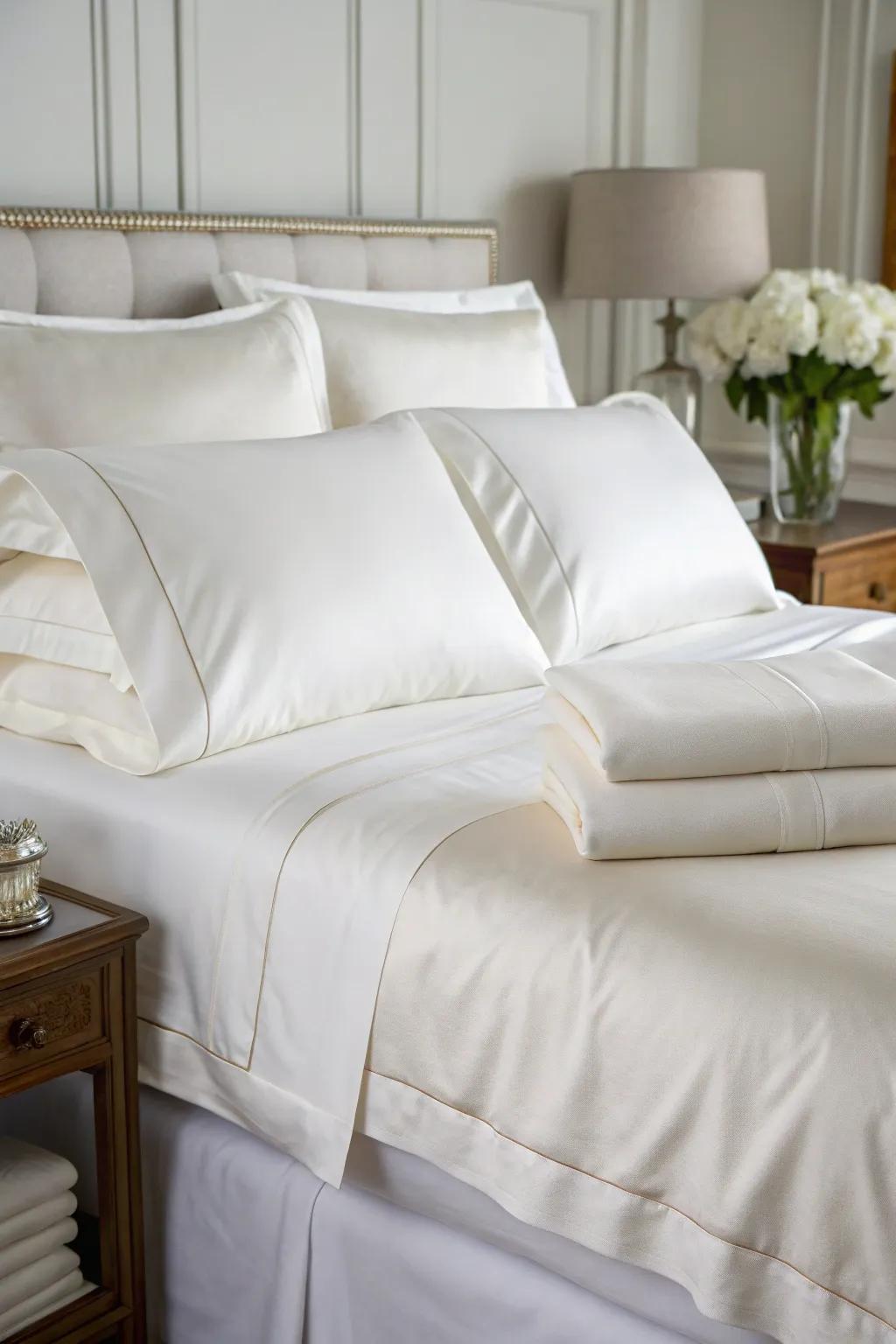 Luxurious bedding creates a comfortable and inviting space.