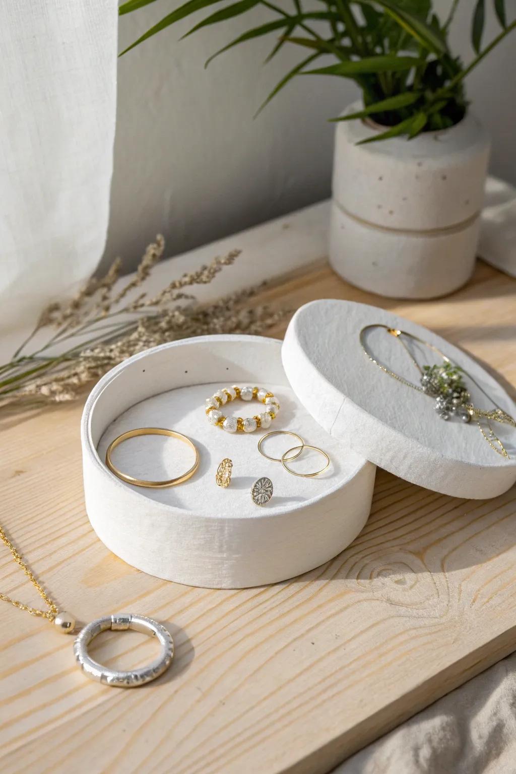 Transform a cheese box into a chic jewelry display that speaks to simplicity and elegance.