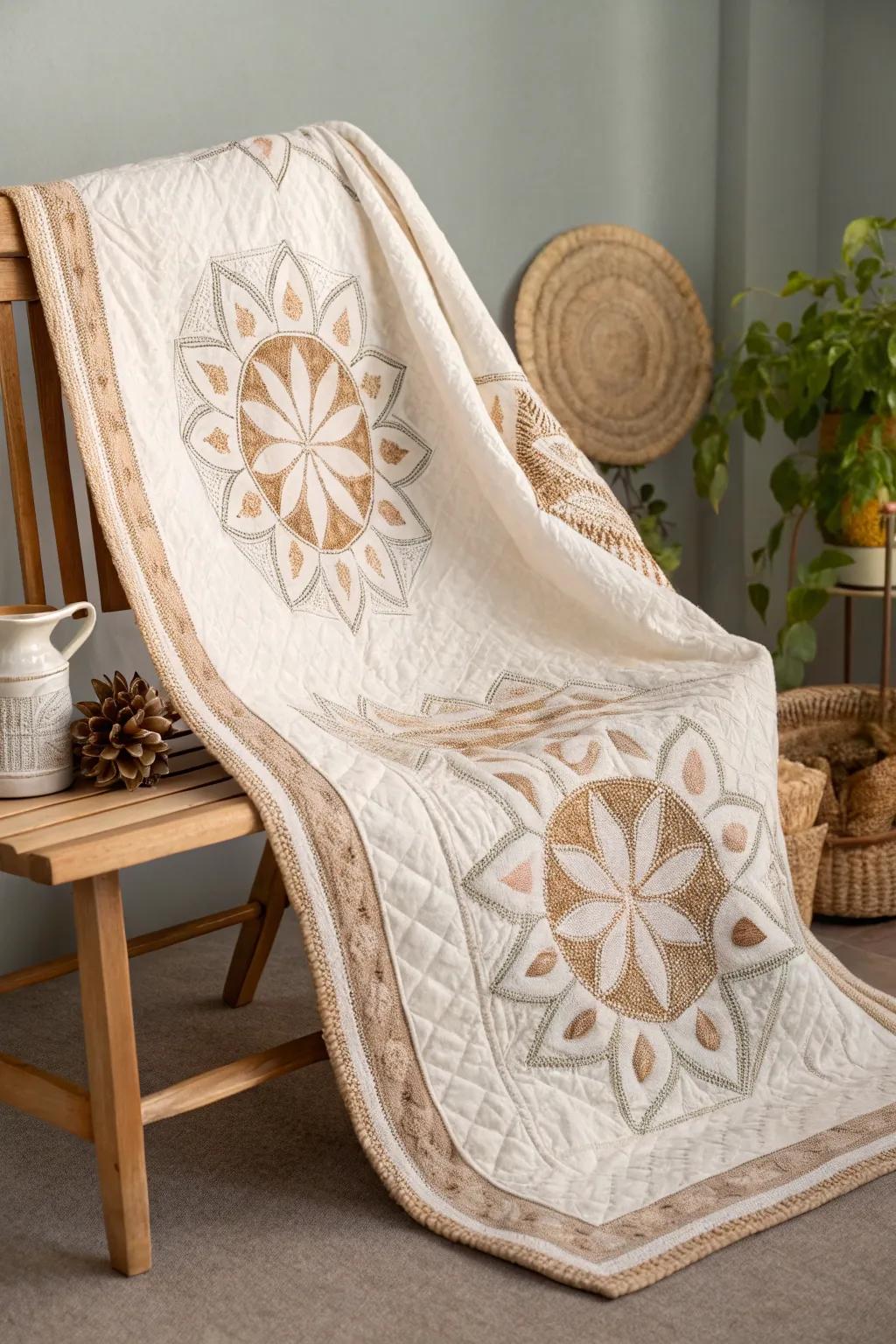 Embrace the beauty of negative space with this stunning quilt border design, where simplicity and craftsmanship meet elegance.