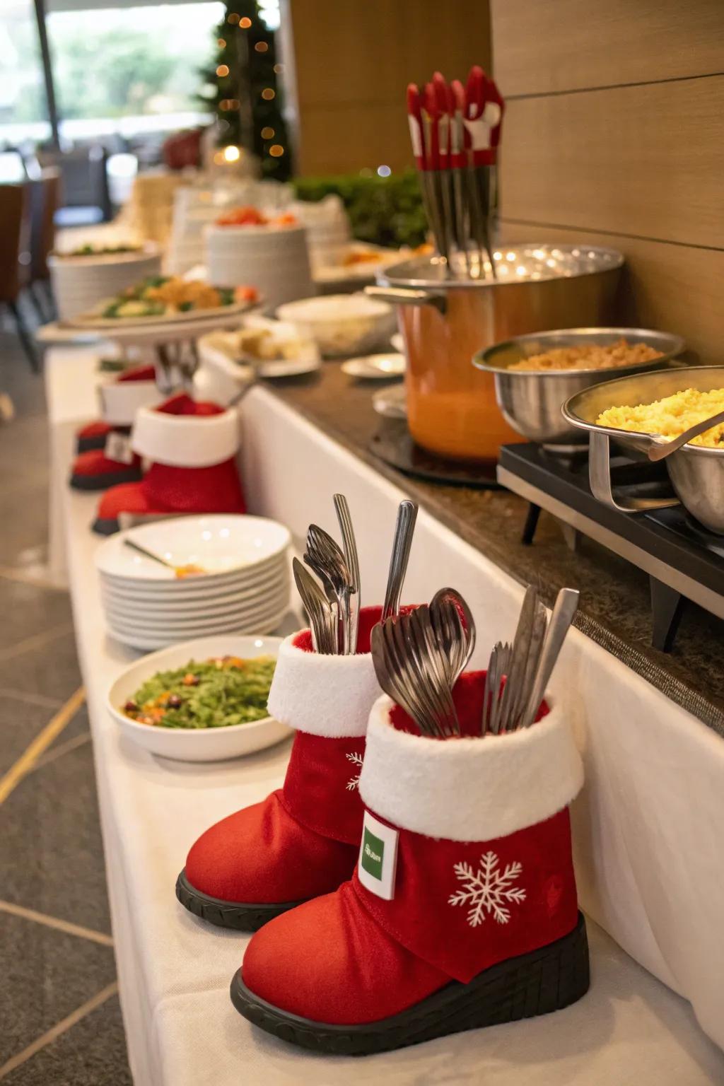 Add a festive twist to your buffet with Santa boots.