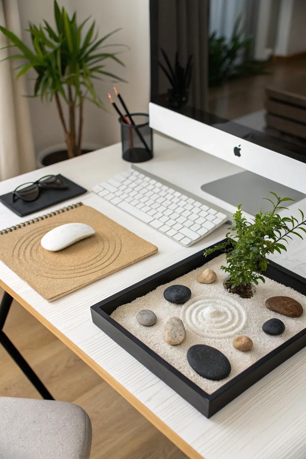 Zen gardens provide a calming activity for mindfulness.