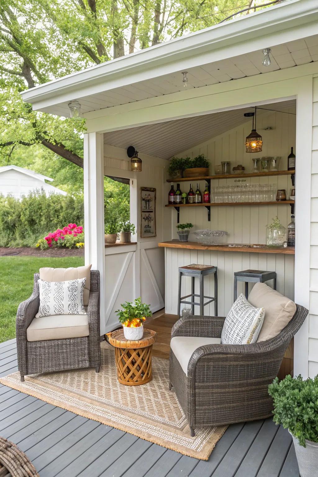 Create an entertaining hub on your porch for hosting small gatherings.