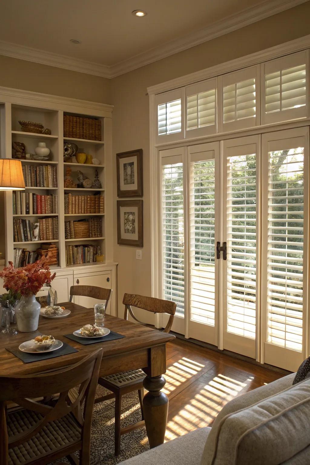 Creative window treatments using shutter doors.