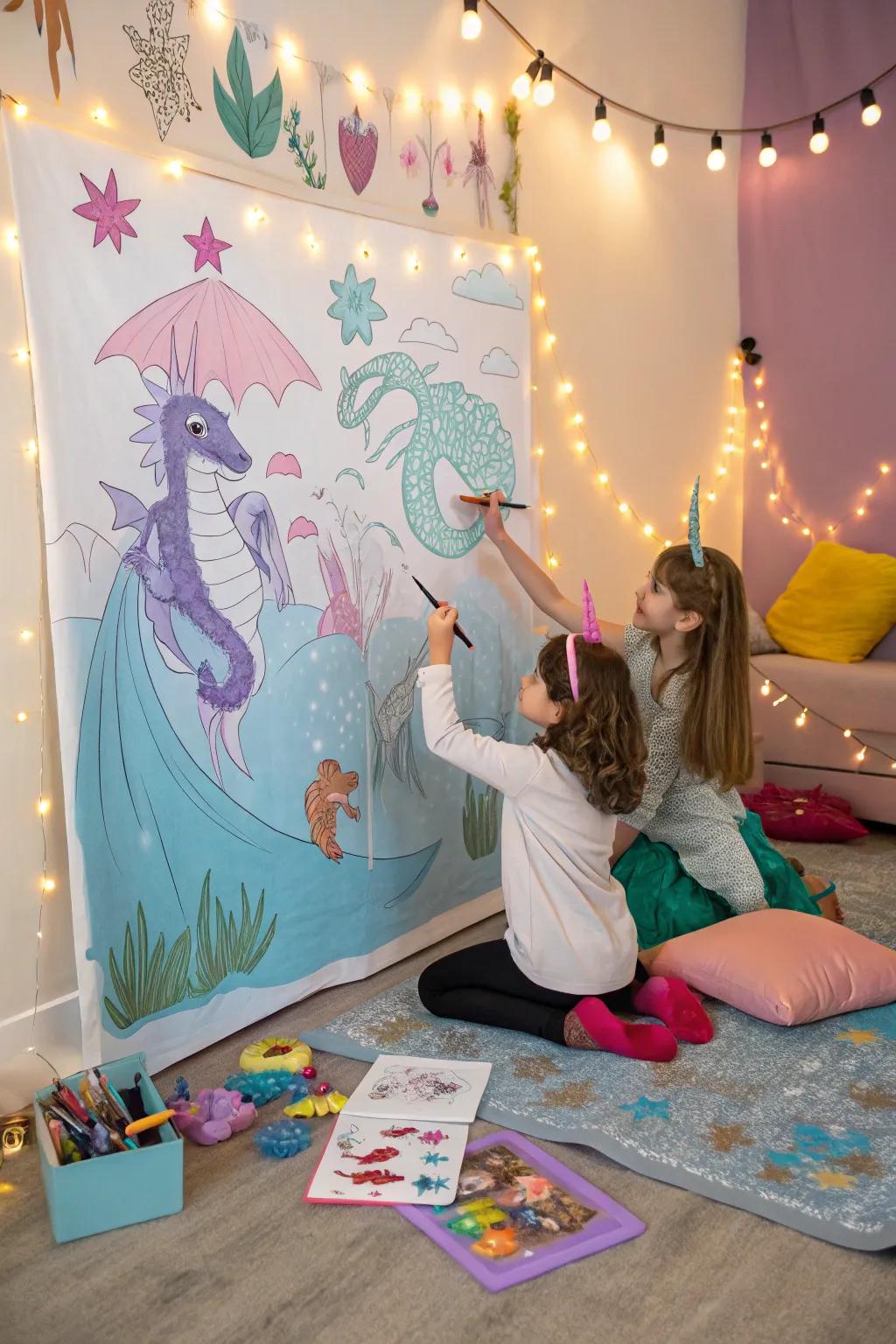 Kids bringing mystical creatures to life through painting