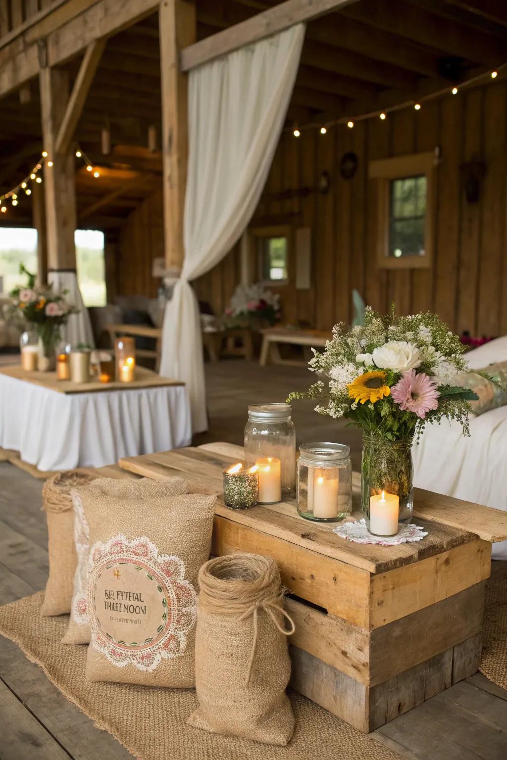 Capture the cozy charm of a farmhouse with rustic decor.