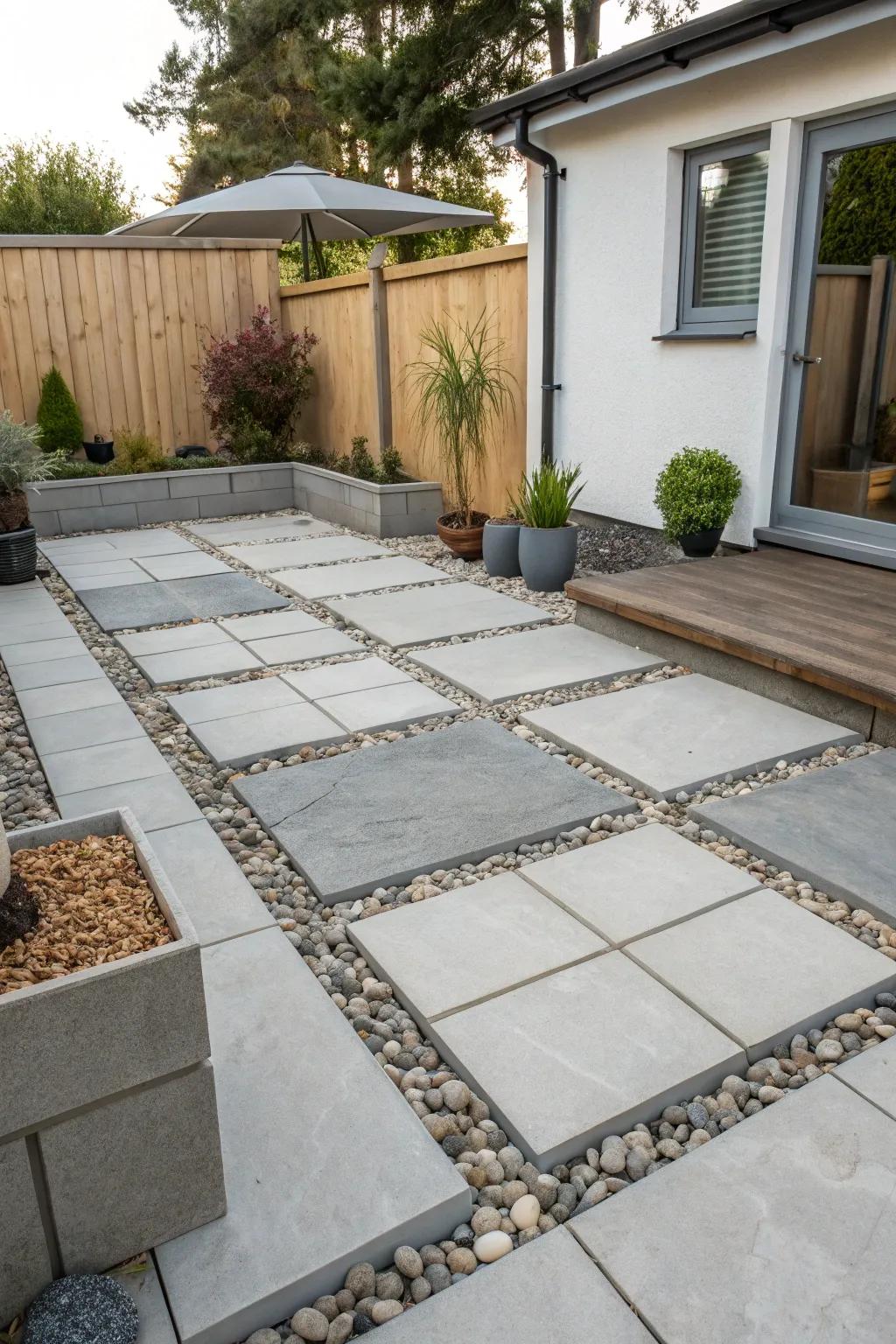 Compact concrete slabs offer a sleek and modern look to this stylish patio.