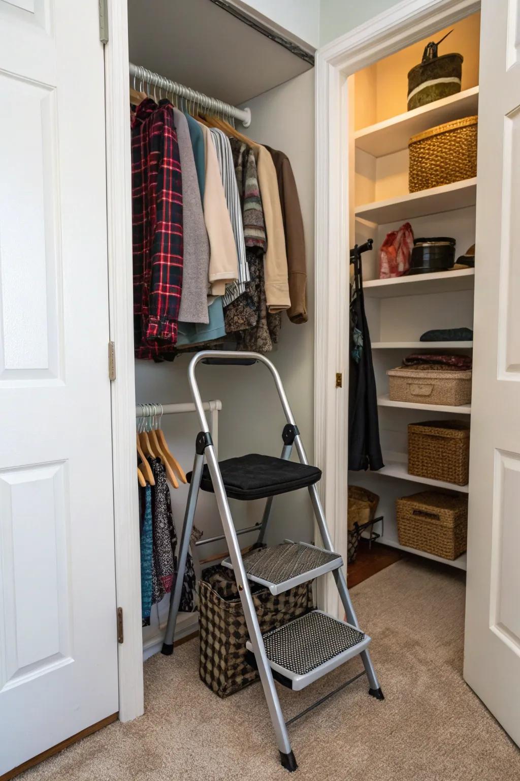 A step stool is a practical addition for accessing high spaces.