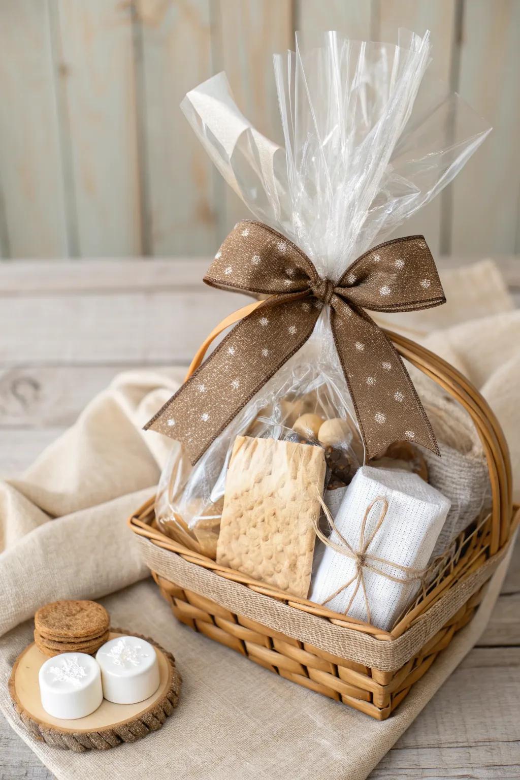 Elevate your gift-giving with a vintage-style s'mores basket that combines nostalgia and minimalistic beauty.